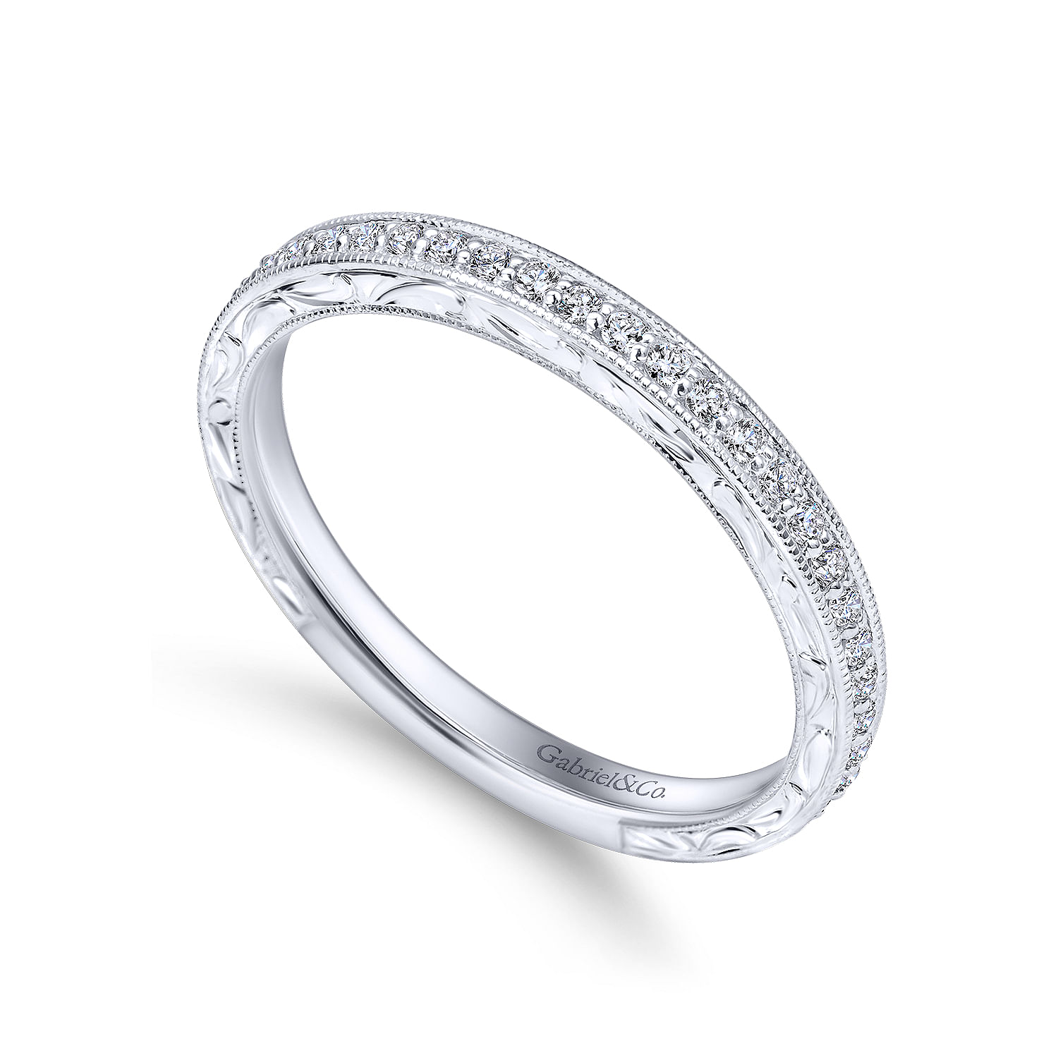 14k White Gold Diamond Straight Wedding Band angle 3 14k White Gold Diamond Straight Wedding Band angle 3