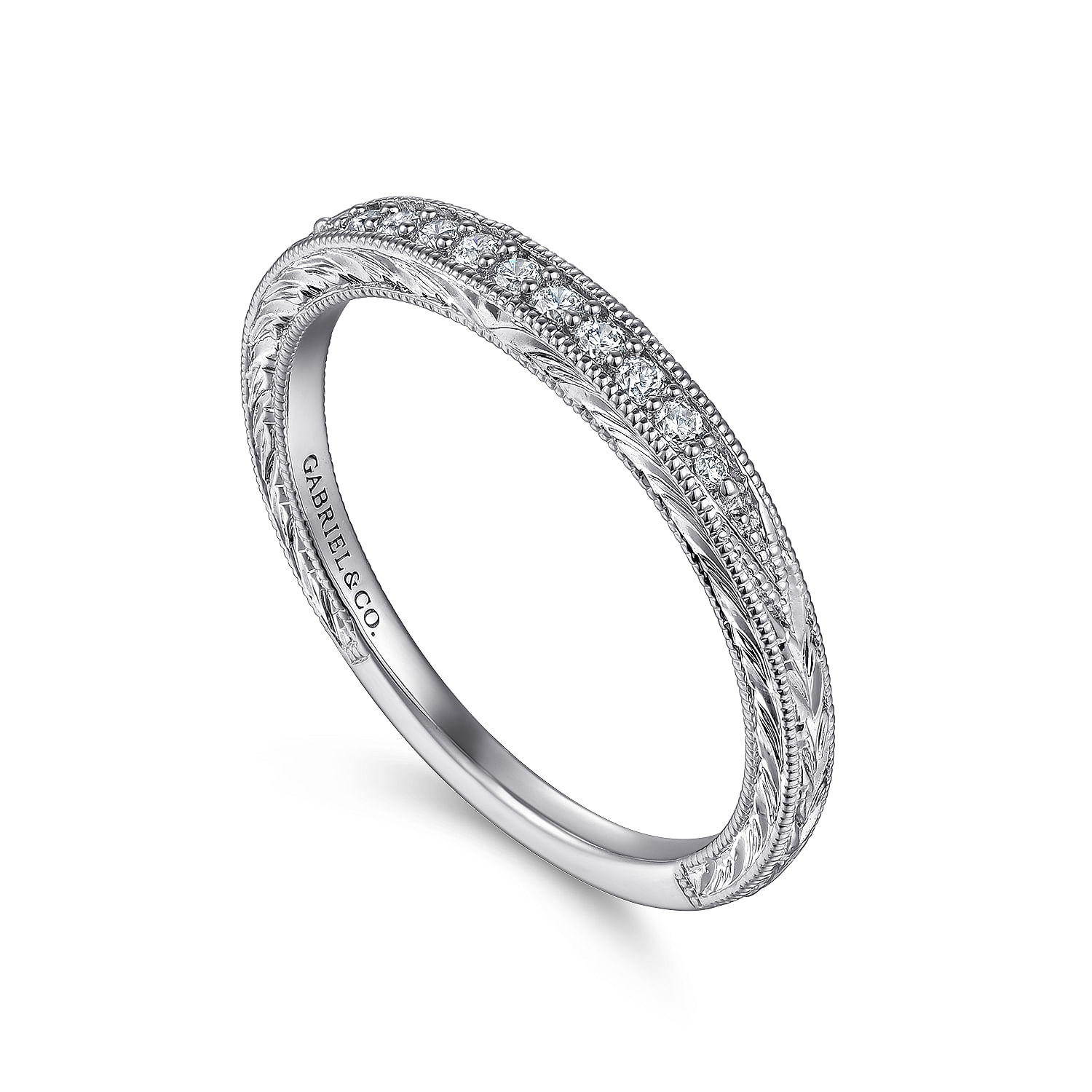 14k White Gold Diamond Straight Wedding Band angle 3 14k White Gold Diamond Straight Wedding Band angle 3