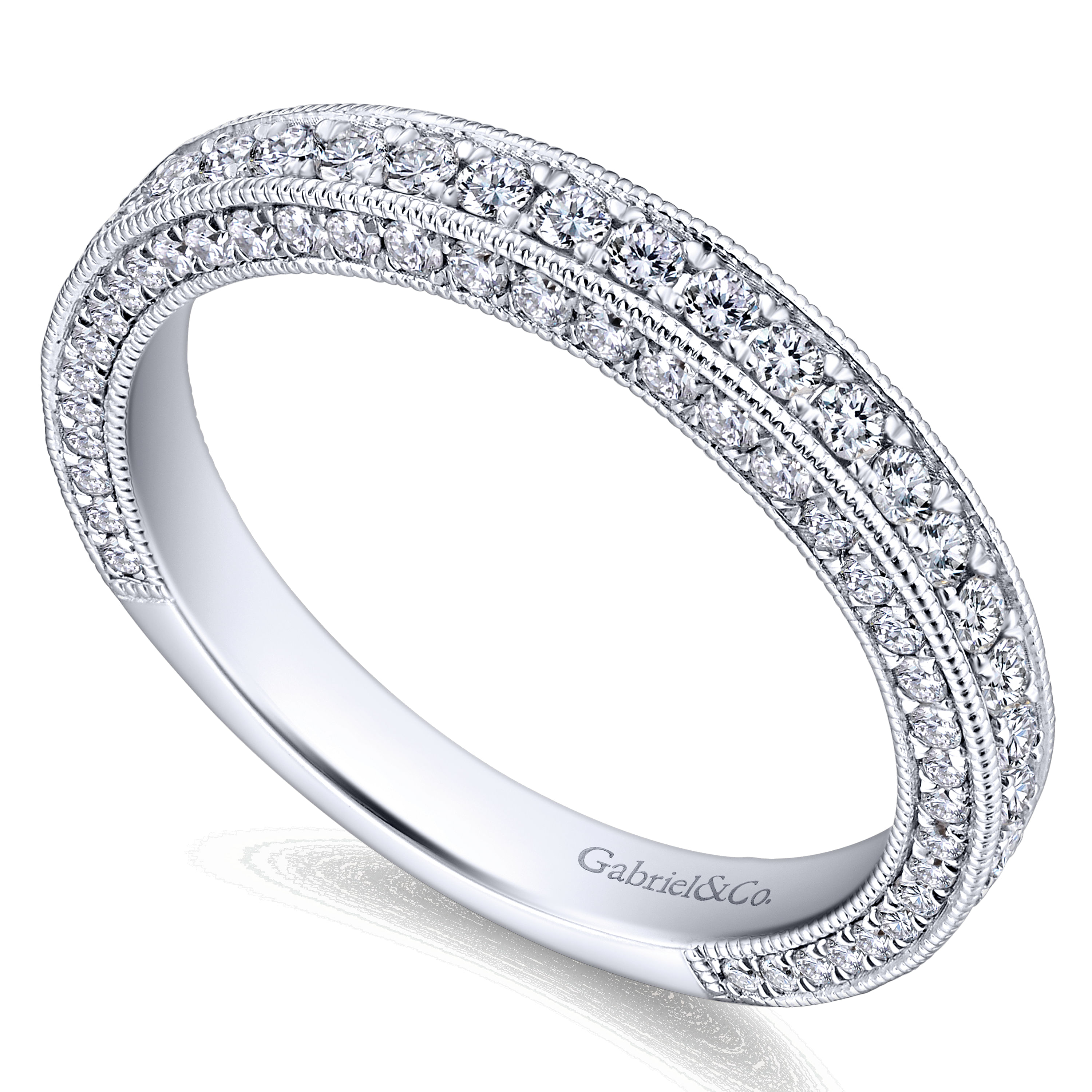 14k White Gold Diamond Straight Wedding Band angle 3 14k White Gold Diamond Straight Wedding Band angle 3