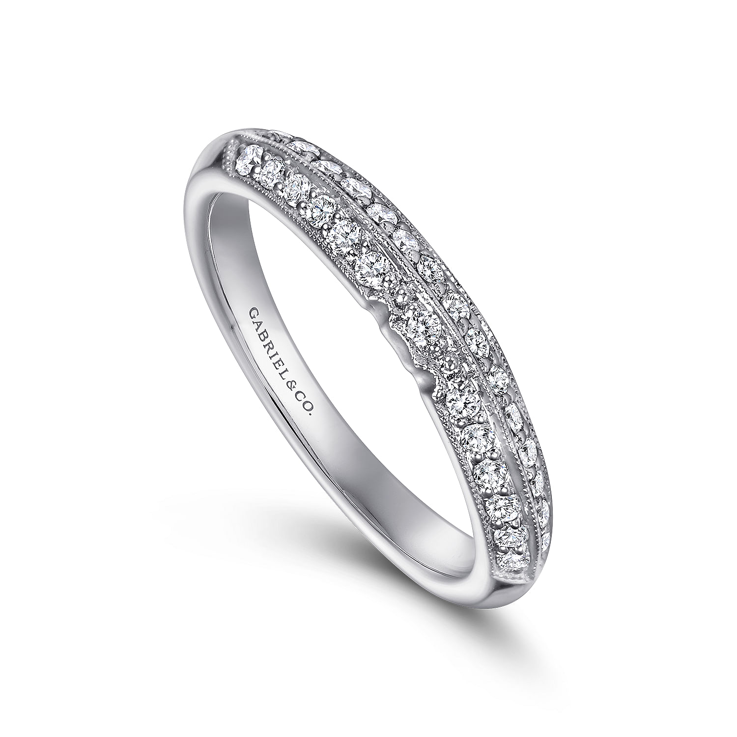 14k White Gold Diamond Straight Wedding Band angle 3 14k White Gold Diamond Straight Wedding Band angle 3