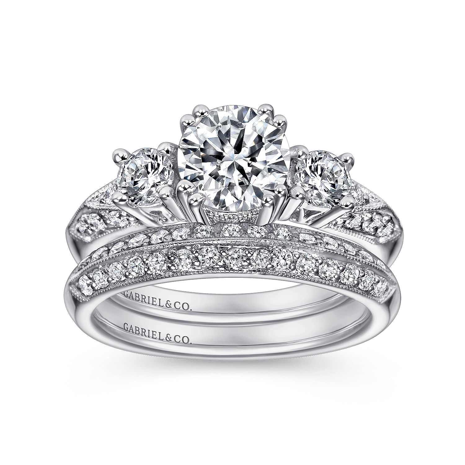 14k White Gold Diamond Straight Wedding Band angle 4 14k White Gold Diamond Straight Wedding Band angle 4