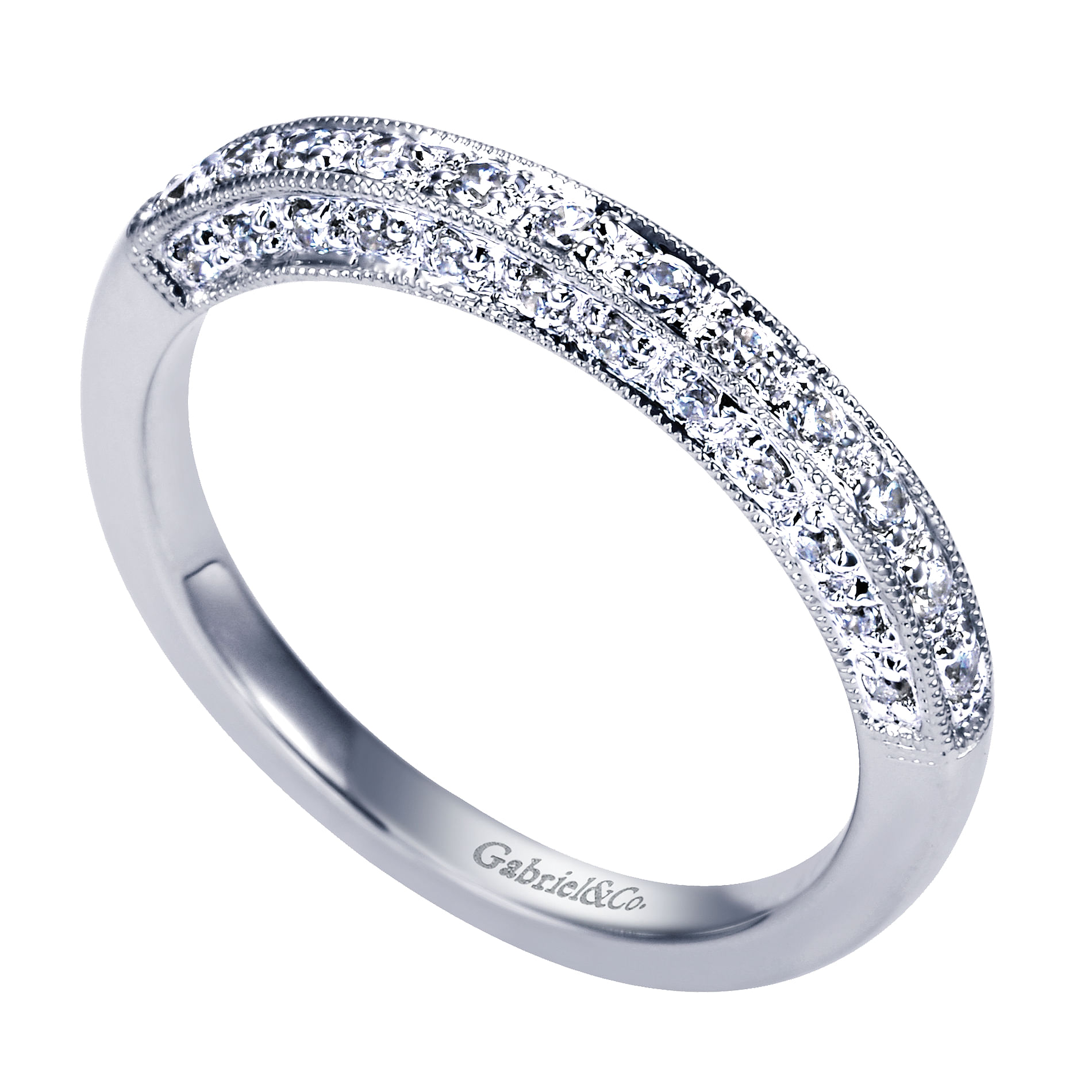 14k White Gold Diamond Straight Wedding Band angle 3 14k White Gold Diamond Straight Wedding Band angle 3