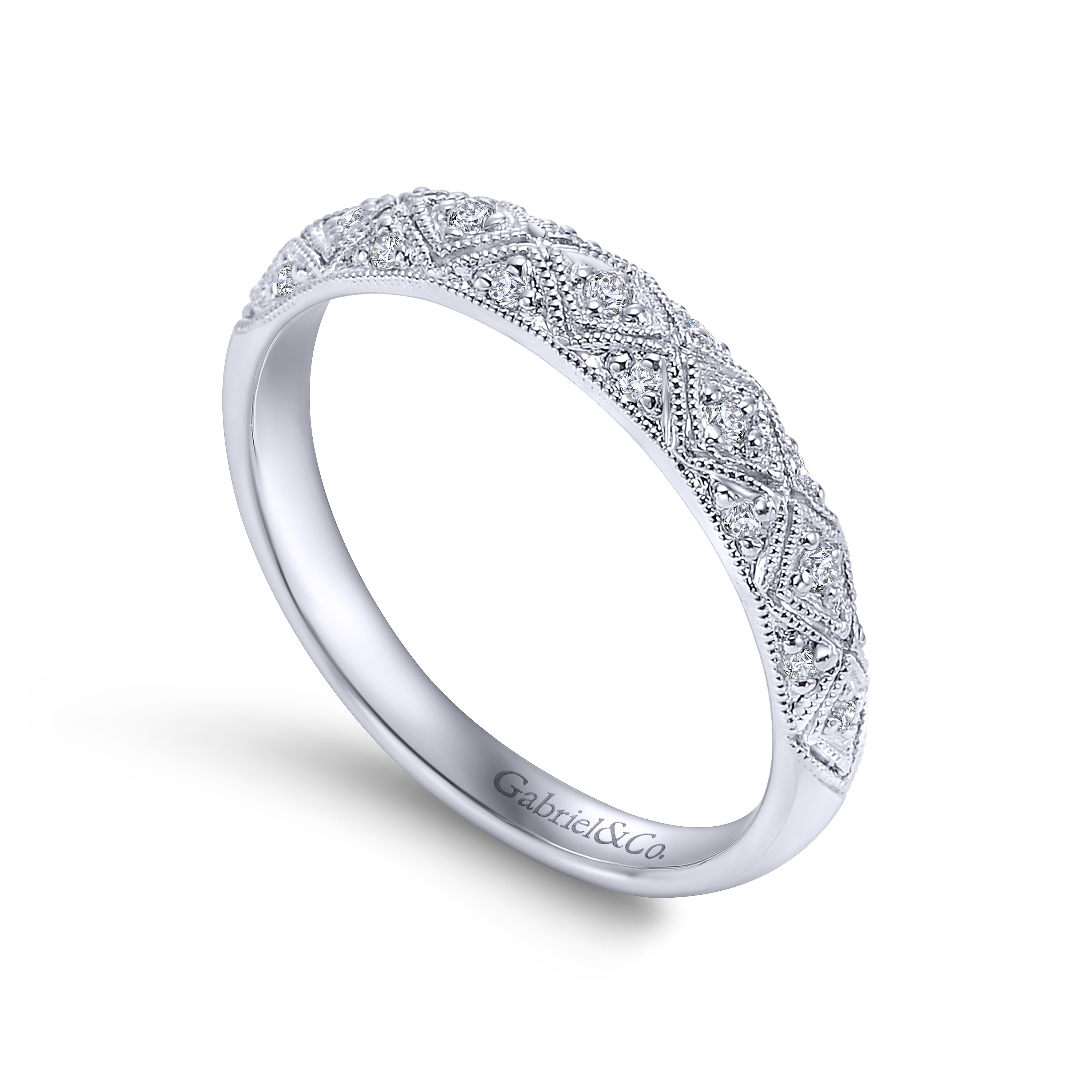 14k White Gold Diamond Straight Wedding Band angle 3 14k White Gold Diamond Straight Wedding Band angle 3