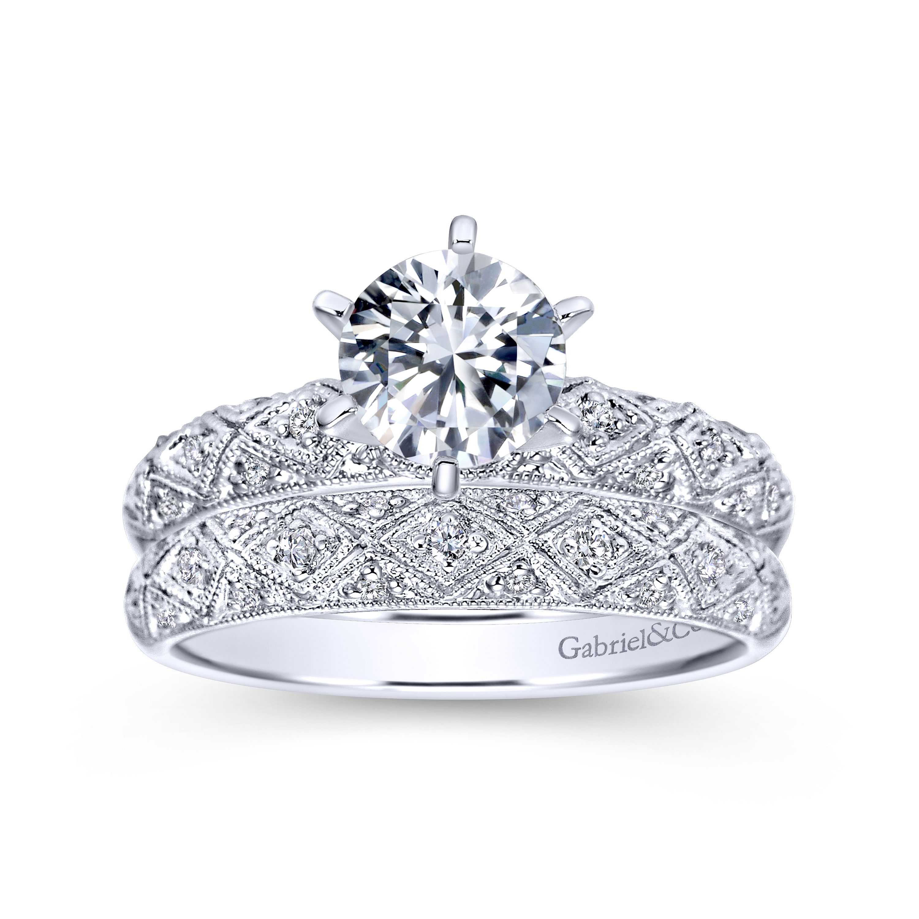 14k White Gold Diamond Straight Wedding Band angle 4 14k White Gold Diamond Straight Wedding Band angle 4