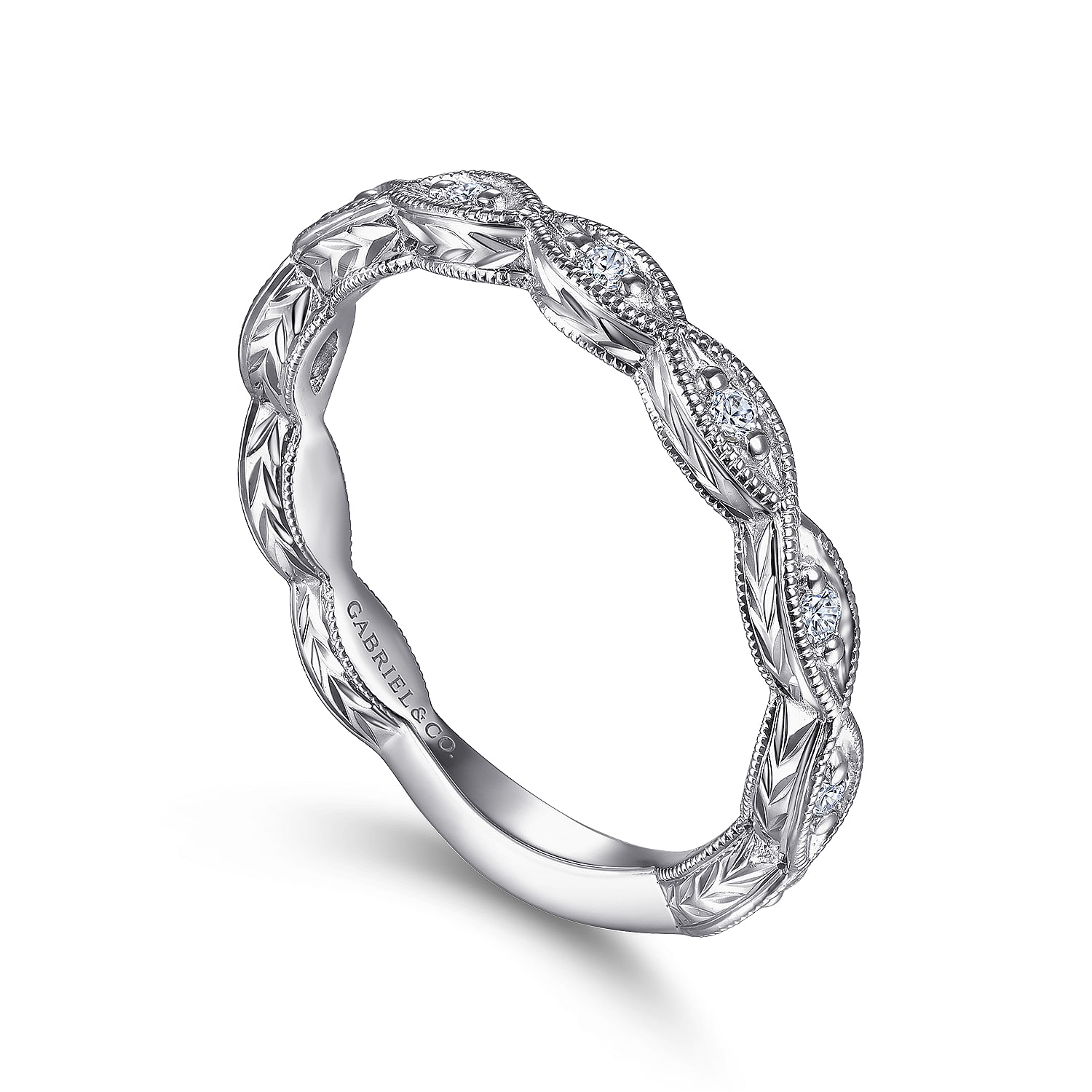 14k White Gold Diamond Straight Wedding Band angle 3 14k White Gold Diamond Straight Wedding Band angle 3