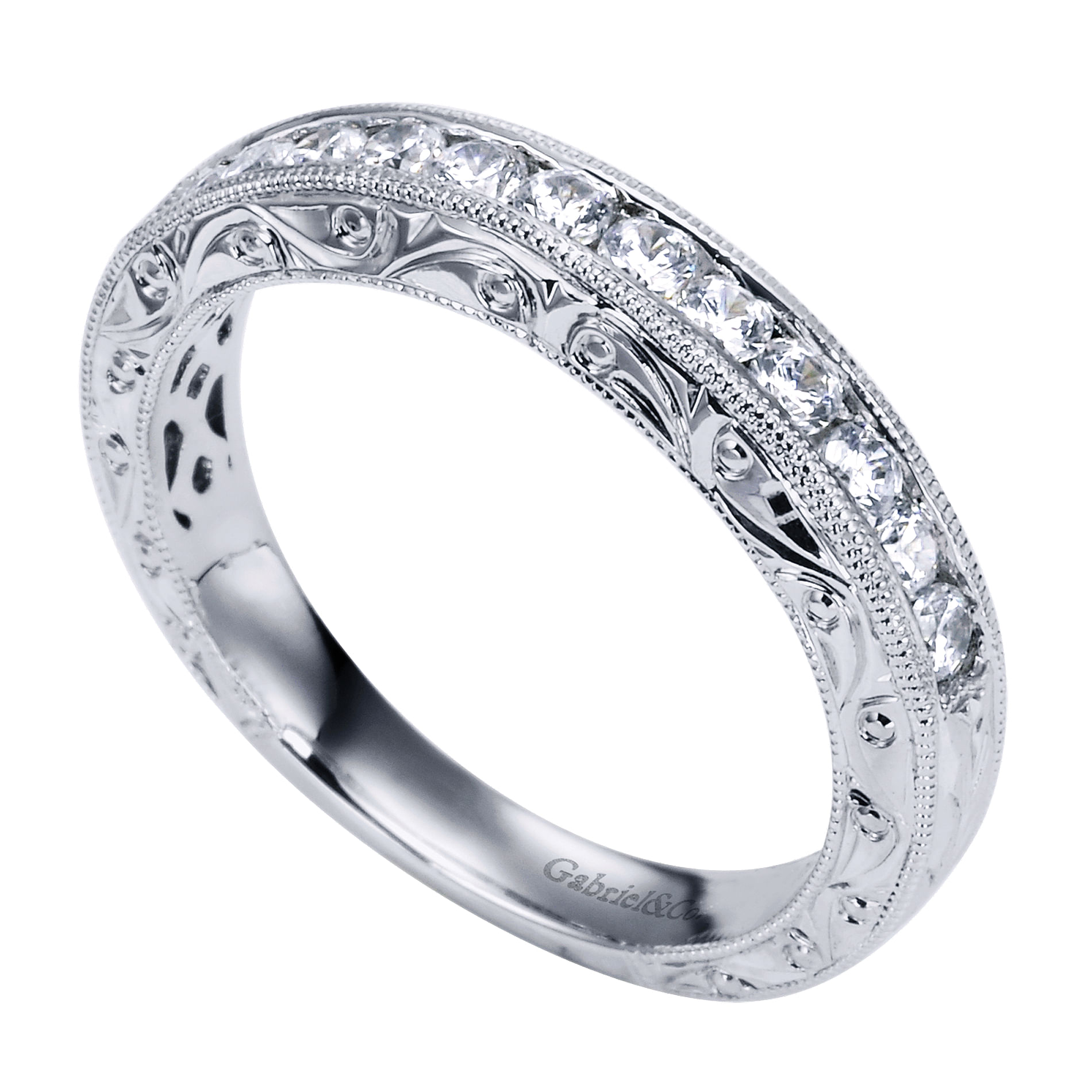14k White Gold Diamond Straight Wedding Band angle 3 14k White Gold Diamond Straight Wedding Band angle 3