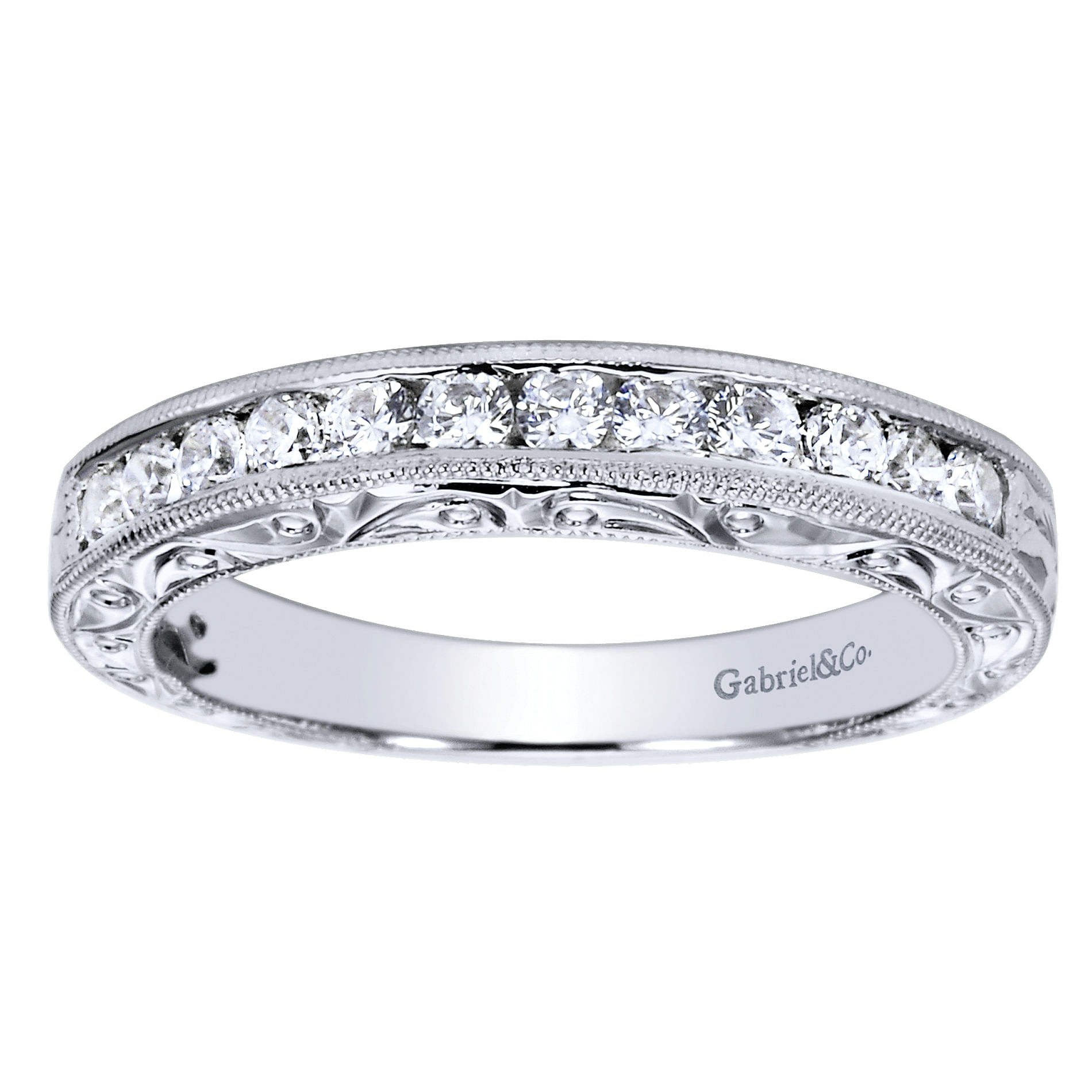 14k White Gold Diamond Straight Wedding Band angle 5 14k White Gold Diamond Straight Wedding Band angle 5