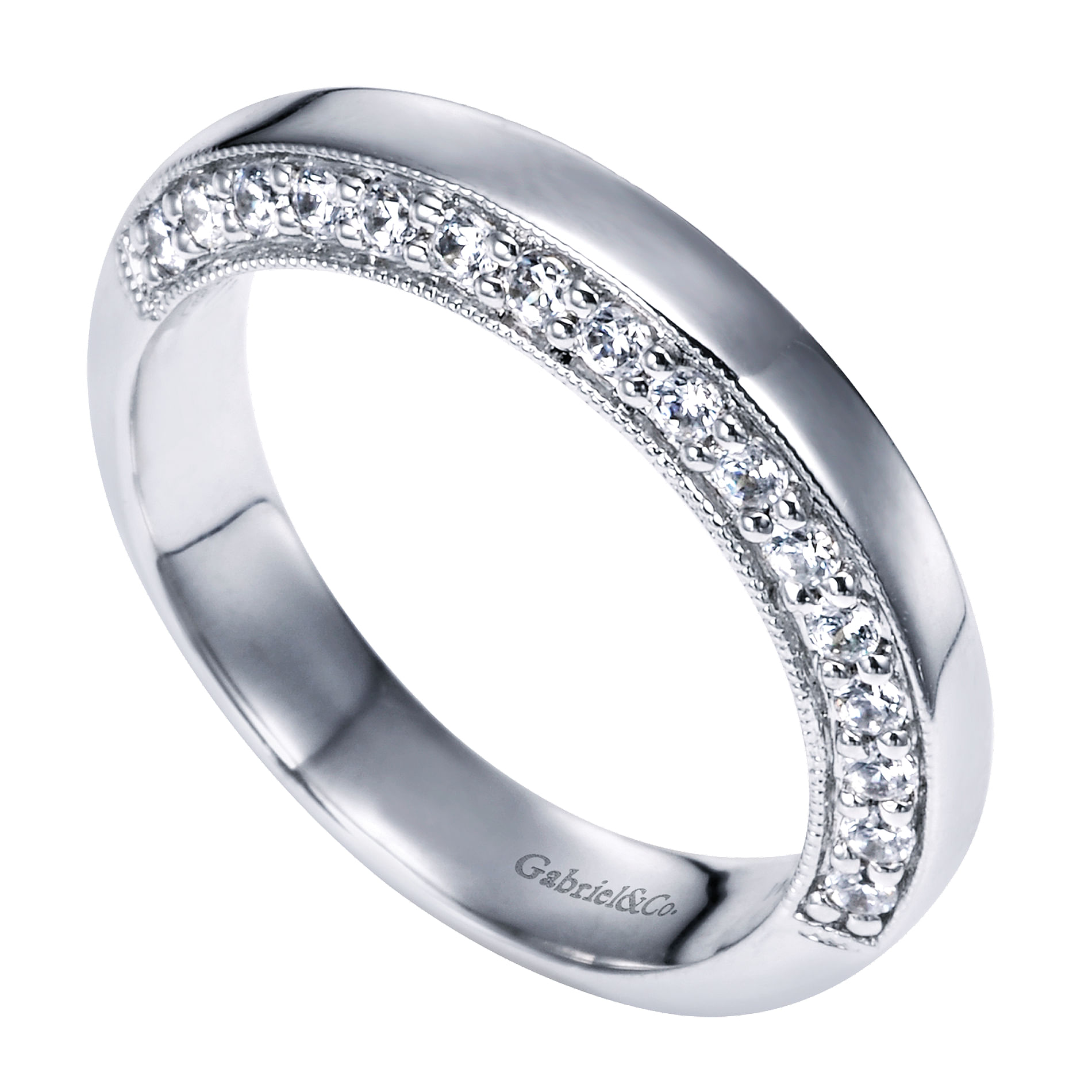 14k White Gold Diamond Straight Wedding Band angle 3 14k White Gold Diamond Straight Wedding Band angle 3