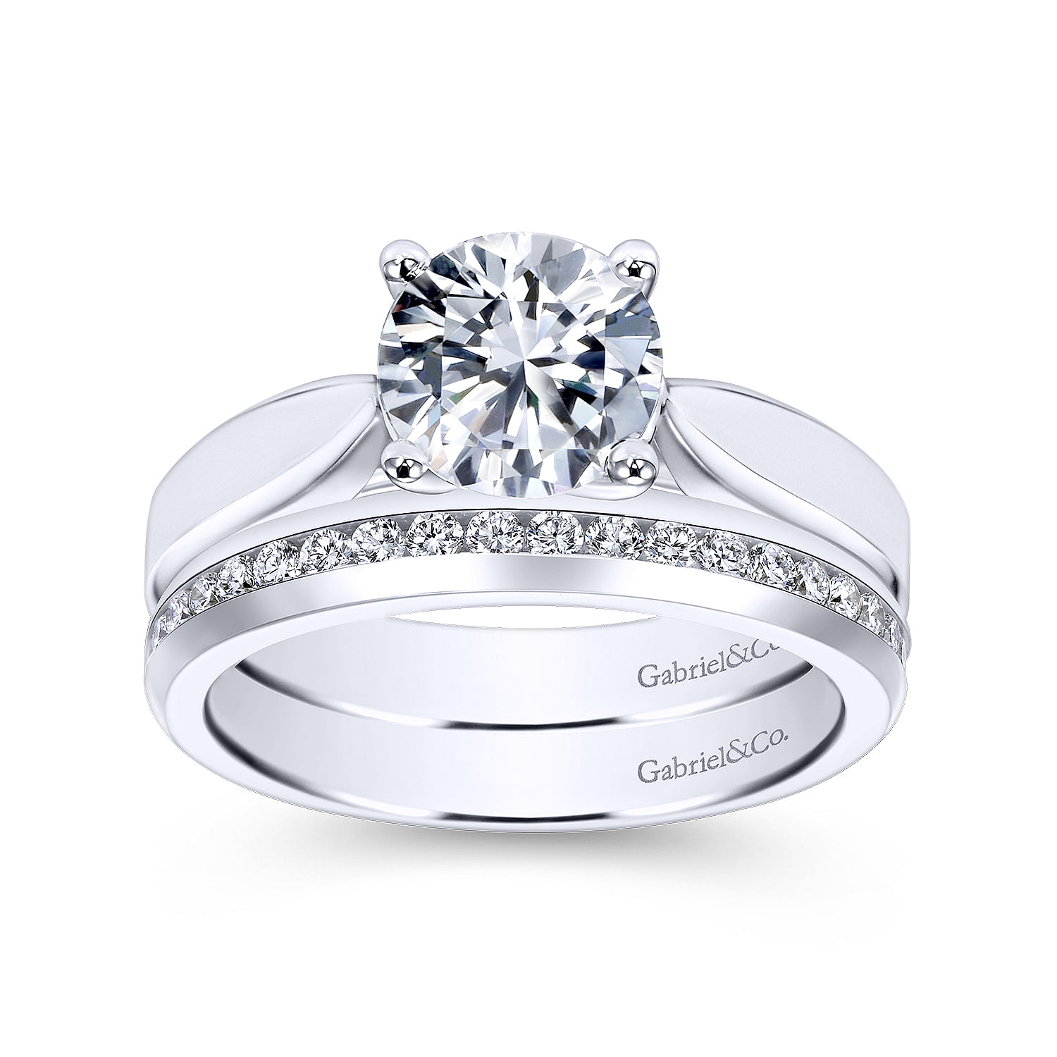 14k White Gold Diamond Straight Wedding Band angle 4 14k White Gold Diamond Straight Wedding Band angle 4