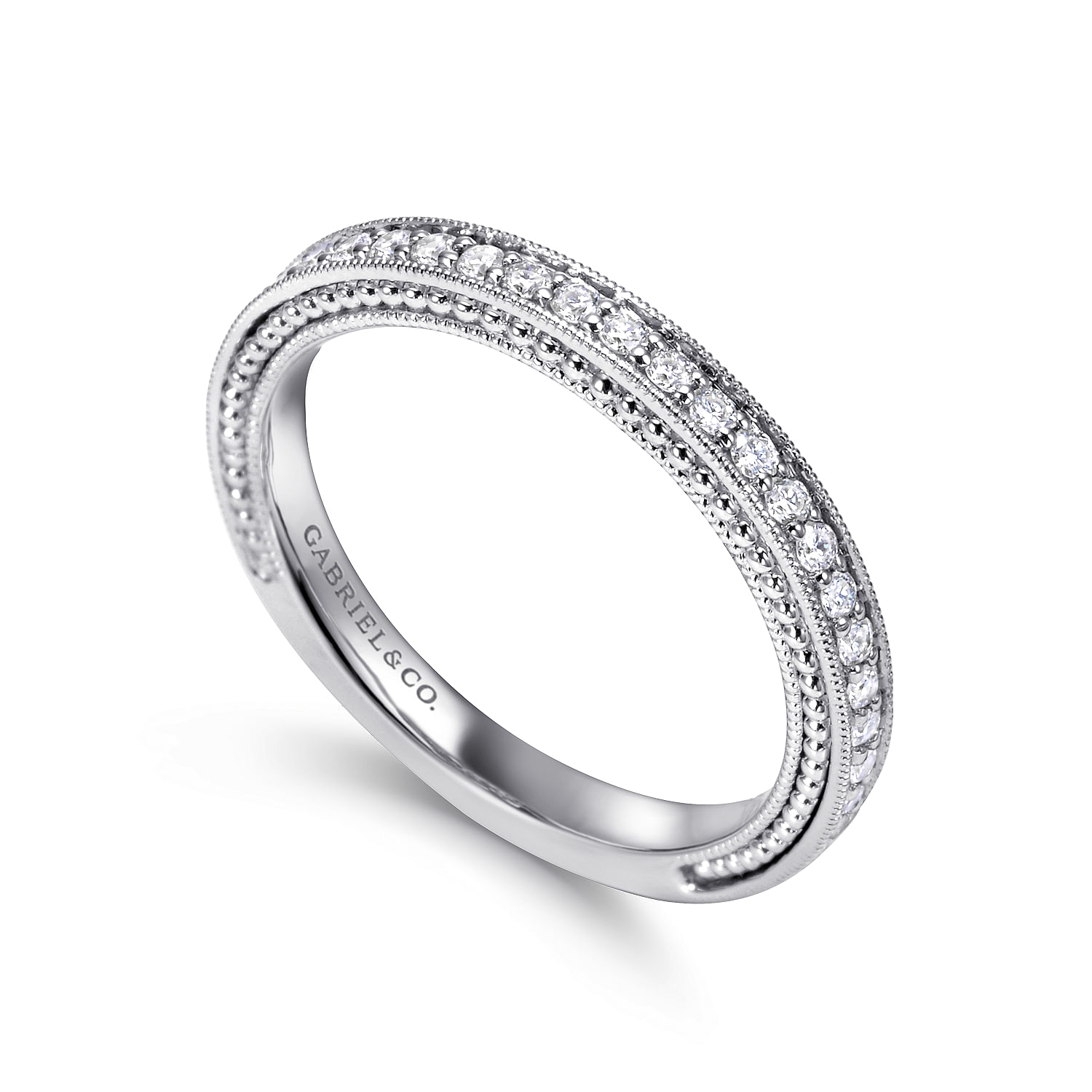 14k White Gold Diamond Straight Wedding Band angle 3 14k White Gold Diamond Straight Wedding Band angle 3