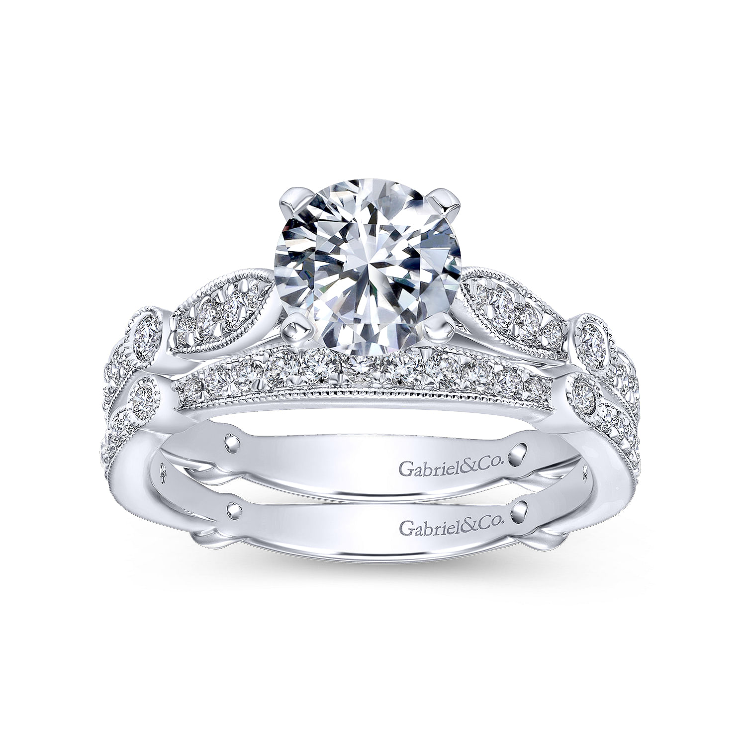 14k White Gold Diamond Straight Wedding Band angle 4 14k White Gold Diamond Straight Wedding Band angle 4