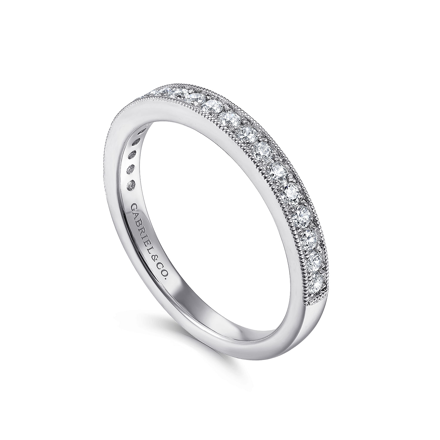 14k White Gold Diamond Straight Wedding Band angle 3 14k White Gold Diamond Straight Wedding Band angle 3
