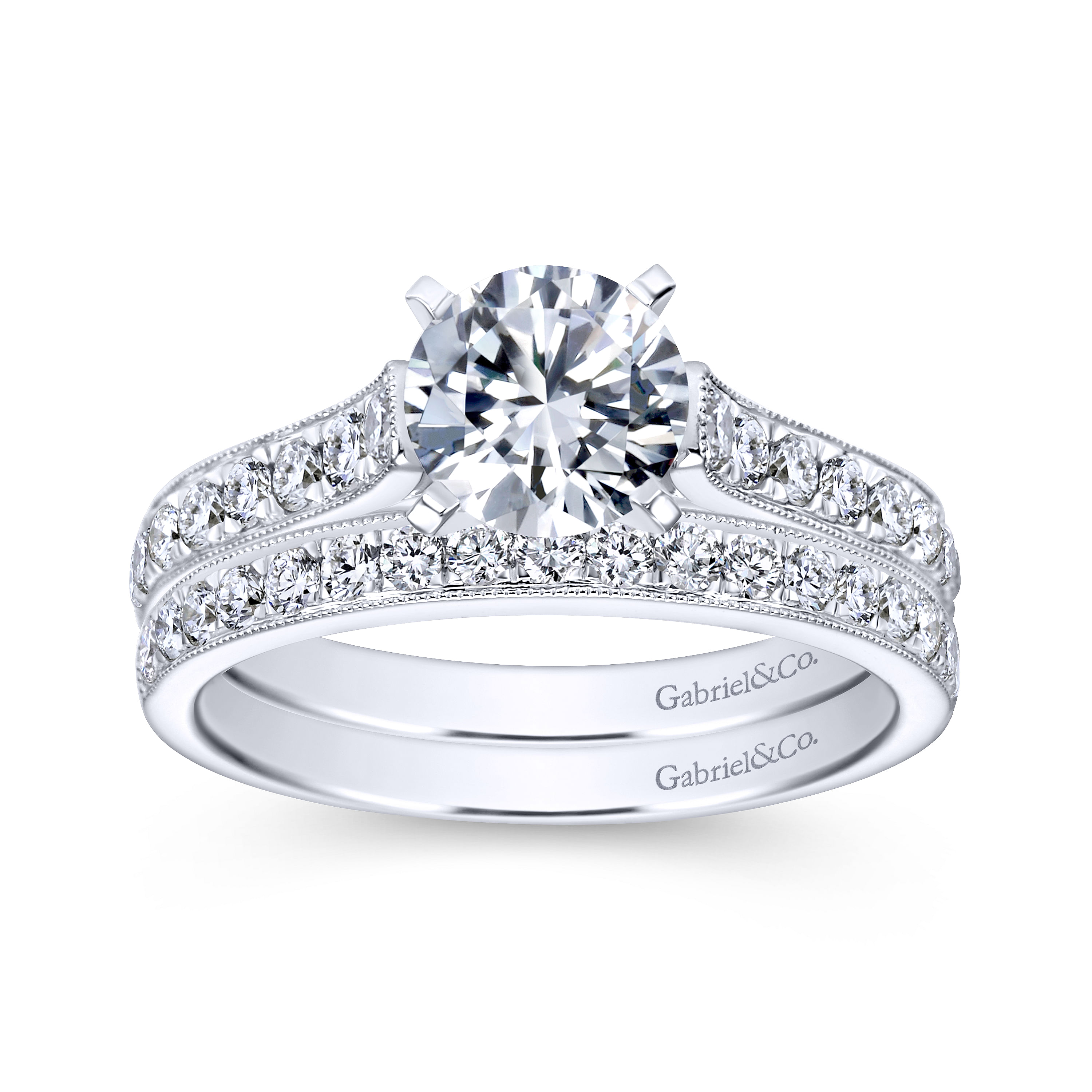 14k White Gold Diamond Straight Wedding Band angle 4 14k White Gold Diamond Straight Wedding Band angle 4