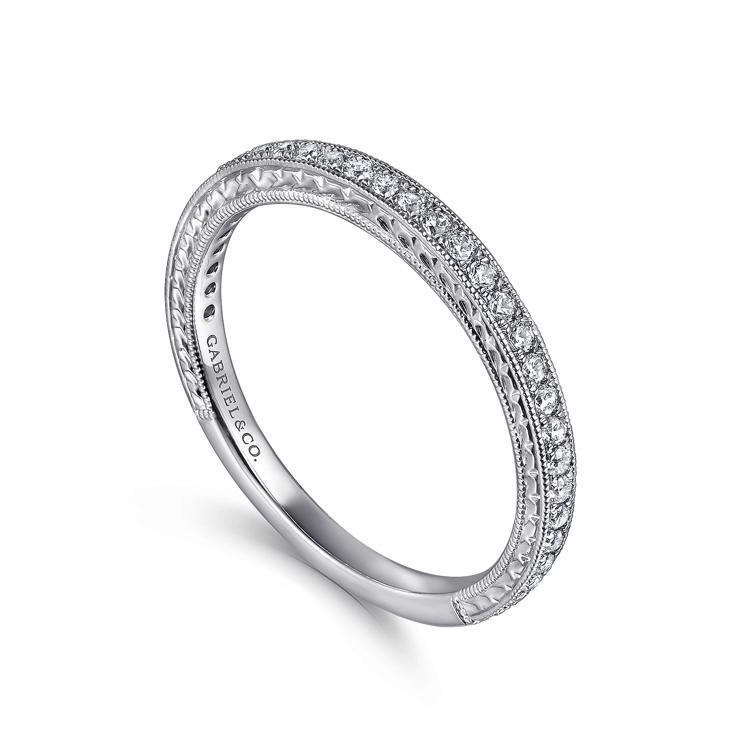 14k White Gold Diamond Straight Wedding Band angle 3 14k White Gold Diamond Straight Wedding Band angle 3
