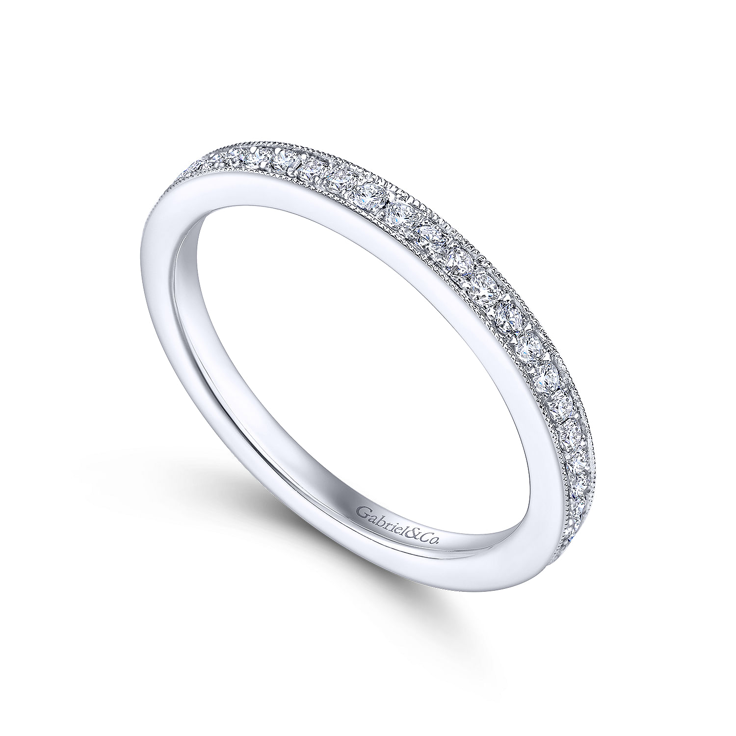 14k White Gold Diamond Straight Wedding Band angle 3 14k White Gold Diamond Straight Wedding Band angle 3