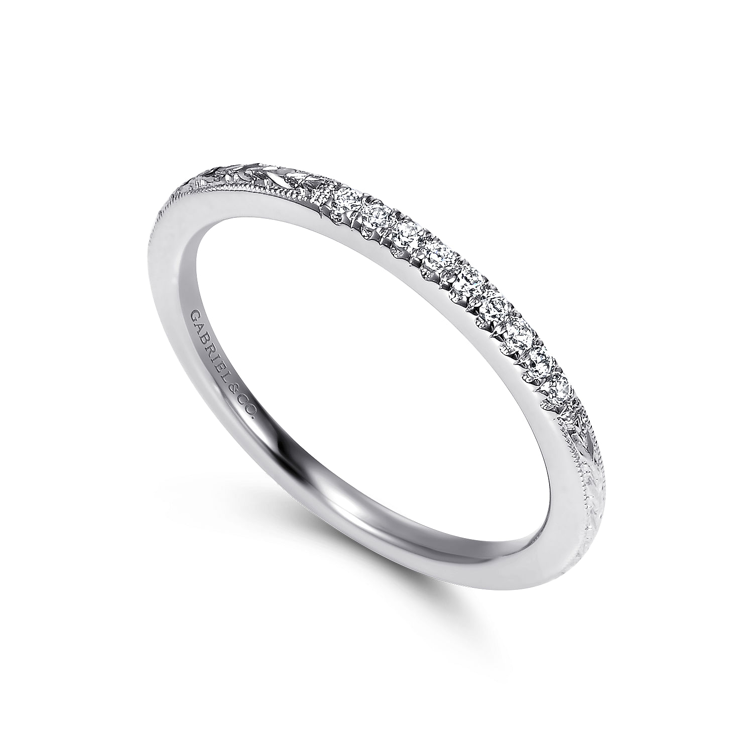 14k White Gold Diamond Straight Wedding Band angle 3 14k White Gold Diamond Straight Wedding Band angle 3