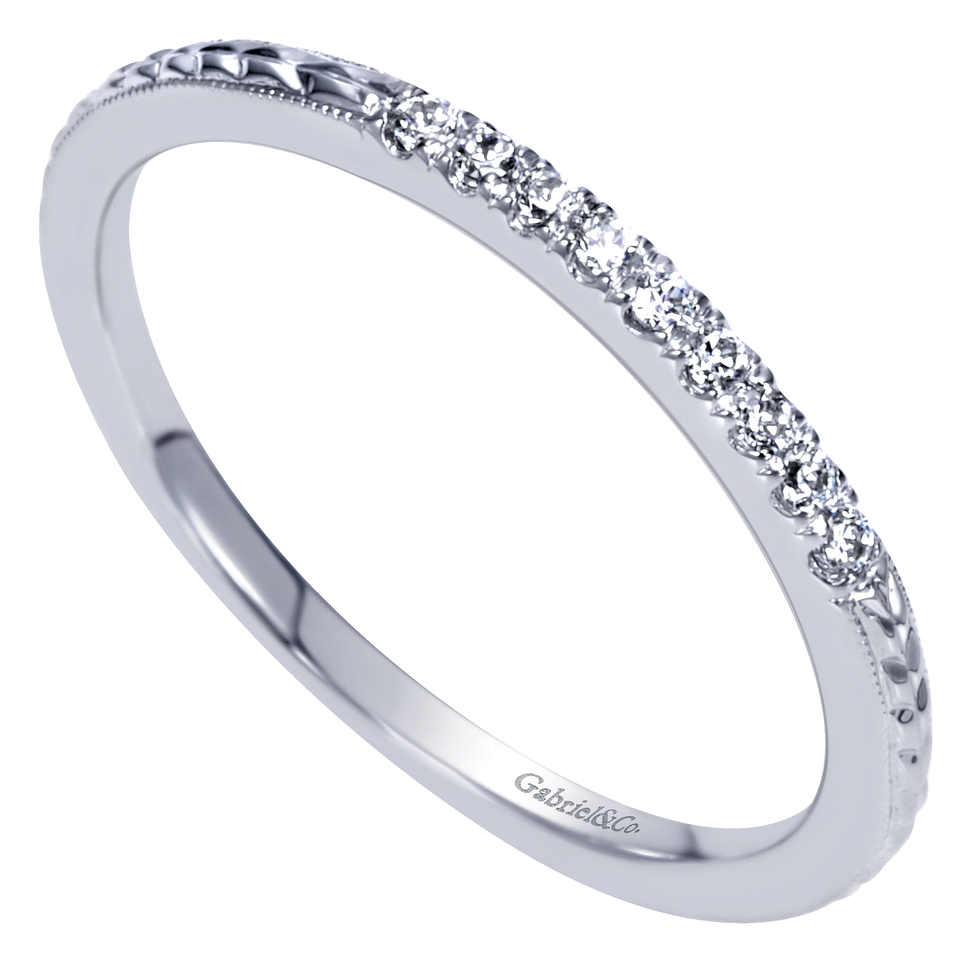 14k White Gold Diamond Straight Wedding Band angle 3 14k White Gold Diamond Straight Wedding Band angle 3