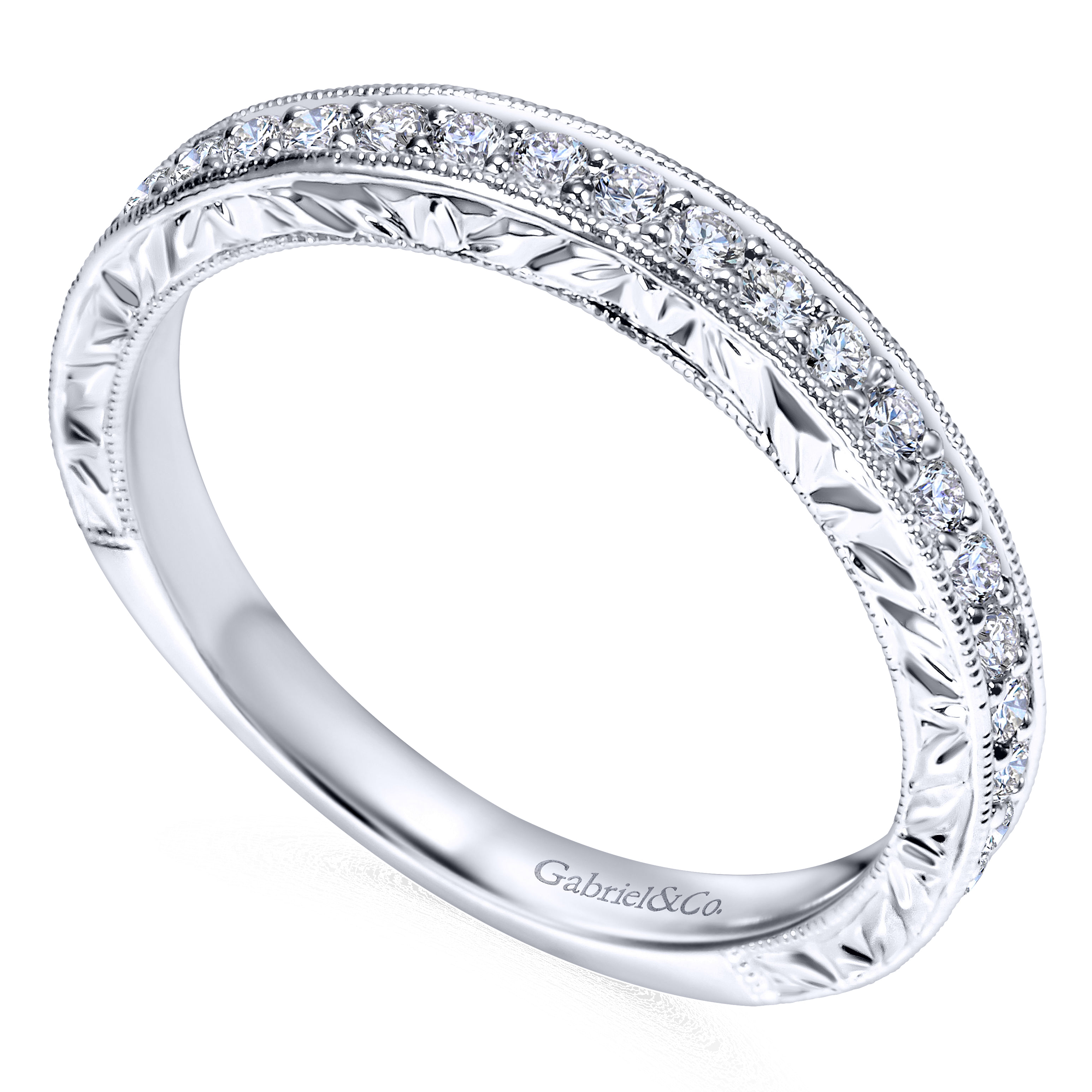 14k White Gold Diamond Straight Wedding Band angle 3 14k White Gold Diamond Straight Wedding Band angle 3