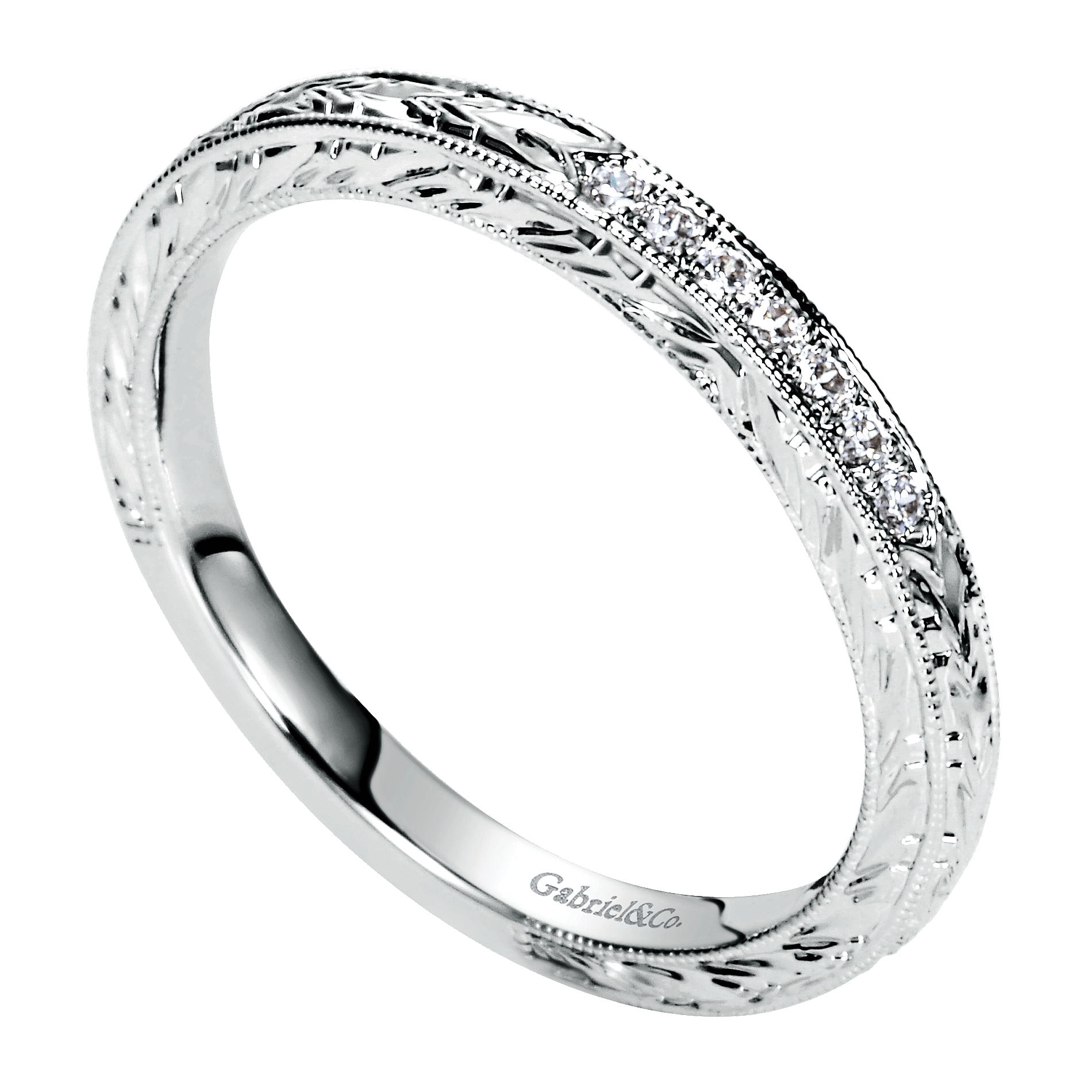 14k White Gold Diamond Straight Wedding Band angle 3 14k White Gold Diamond Straight Wedding Band angle 3