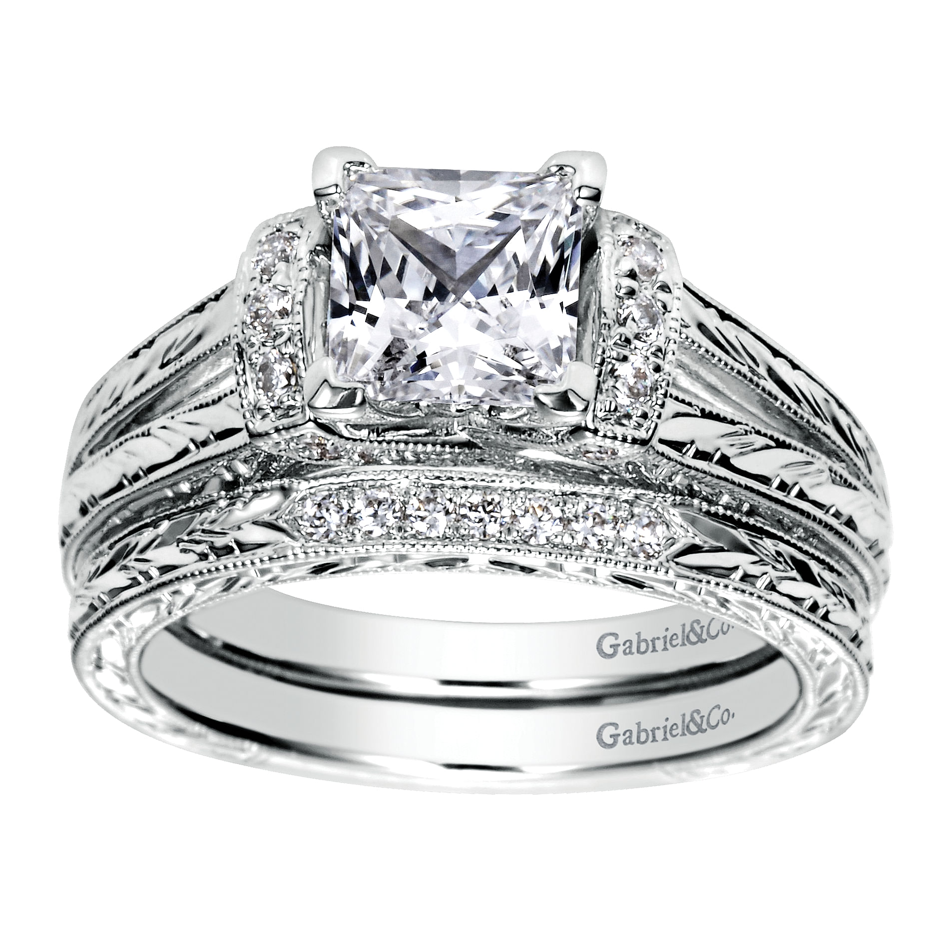 14k White Gold Diamond Straight Wedding Band angle 4 14k White Gold Diamond Straight Wedding Band angle 4