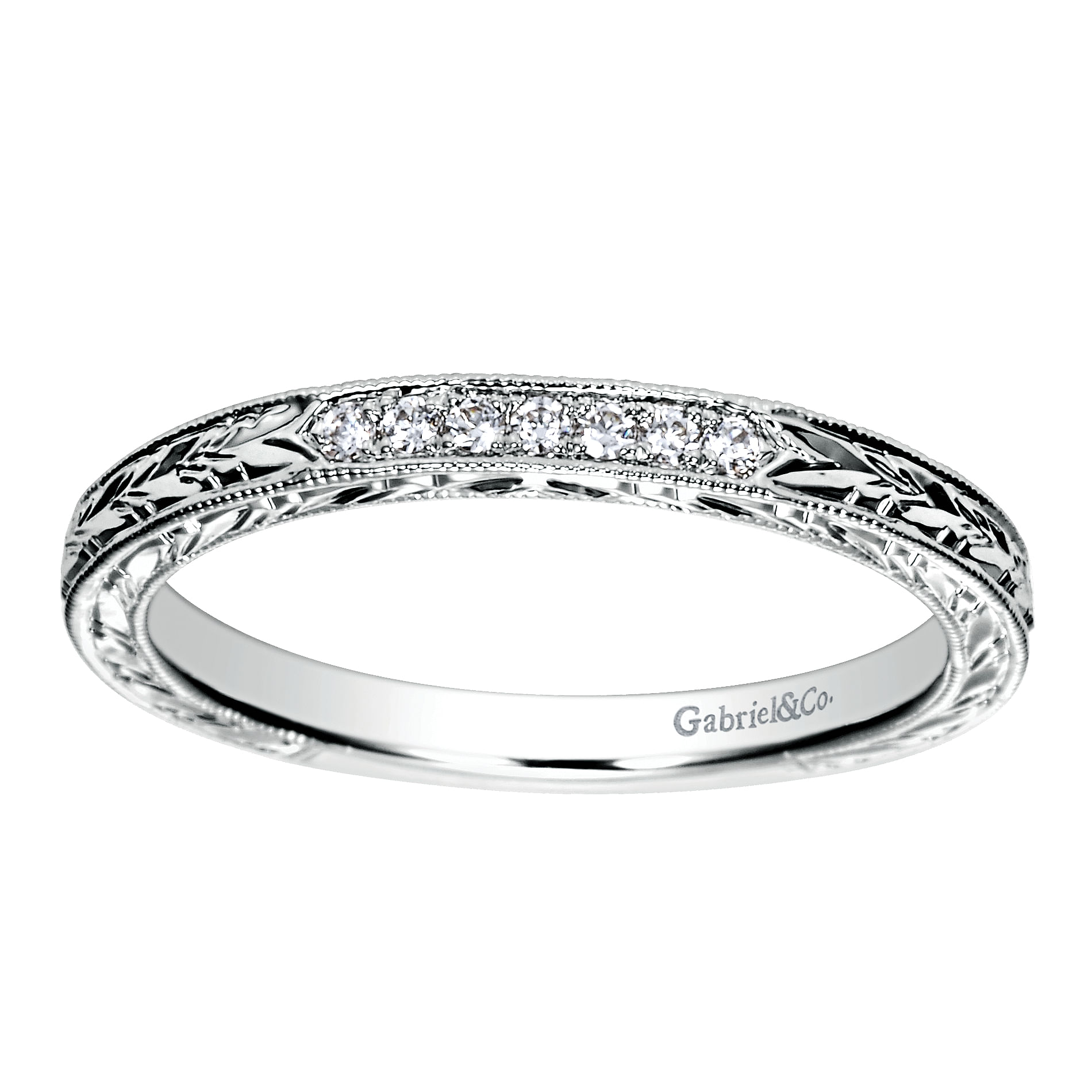 14k White Gold Diamond Straight Wedding Band angle 5 14k White Gold Diamond Straight Wedding Band angle 5
