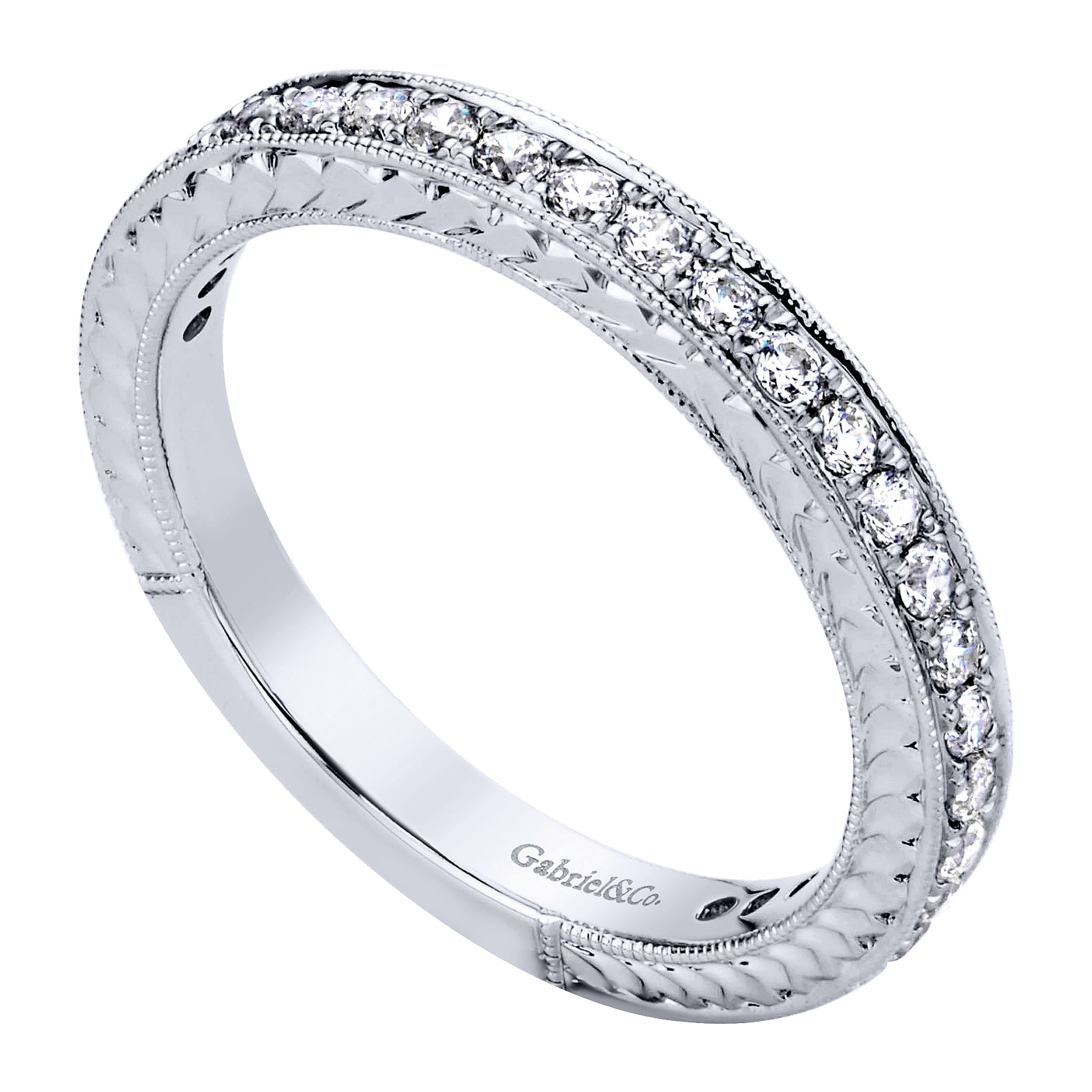 14k White Gold Diamond Straight Wedding Band angle 3 14k White Gold Diamond Straight Wedding Band angle 3