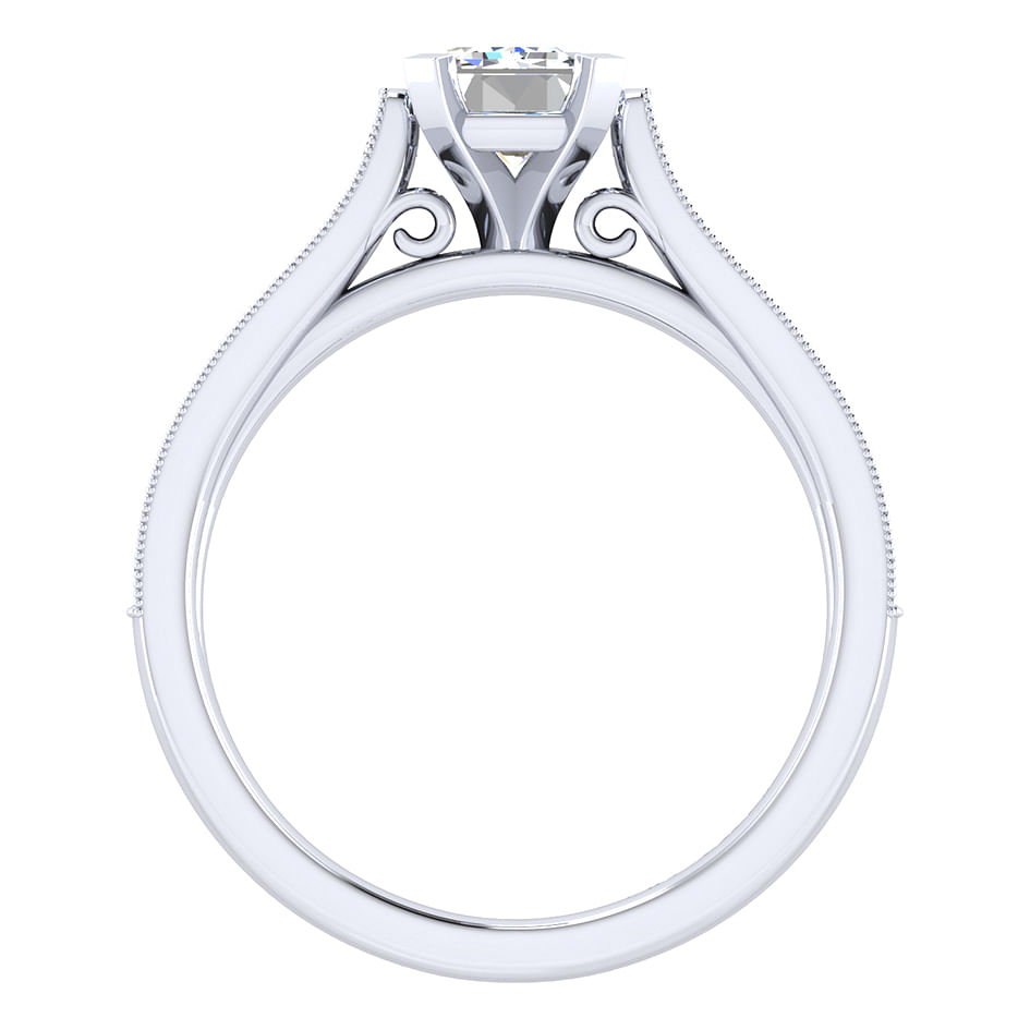 14k White Gold Emerald Cut Straight Engagement Ring angle 2 14k White Gold Emerald Cut Straight Engagement Ring angle 2