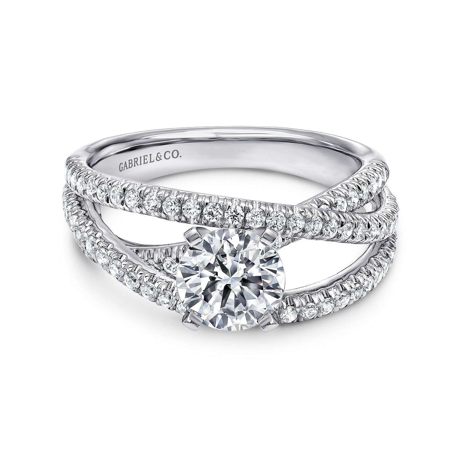 14k White Gold French Pave Free Form Basket Center Diamond 14k White Gold French Pave Free Form Basket Center Diamond