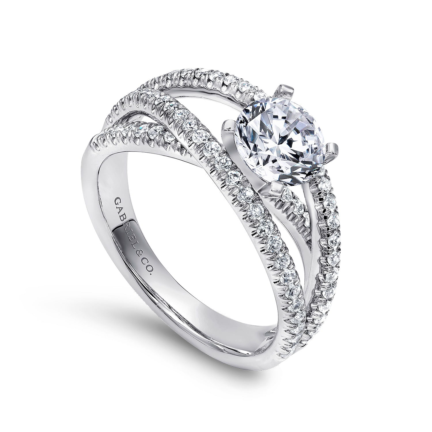 14k White Gold French Pave Free Form Basket Center Diamond Engagement Ring angle 3 14k White Gold French Pave Free Form Basket Center Diamond Engagement Ring angle 3
