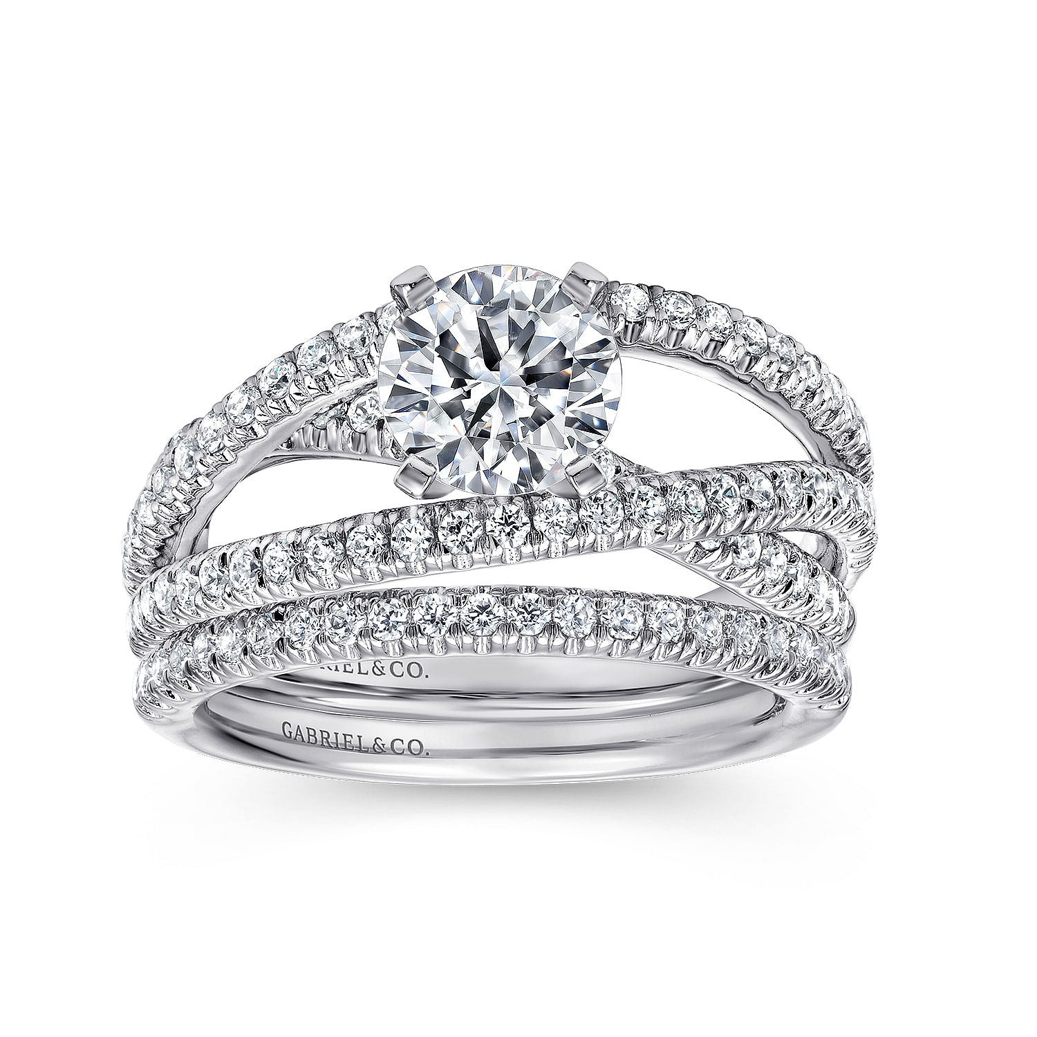 14k White Gold French Pave Free Form Basket Center Diamond Engagement Ring angle 4 14k White Gold French Pave Free Form Basket Center Diamond Engagement Ring angle 4