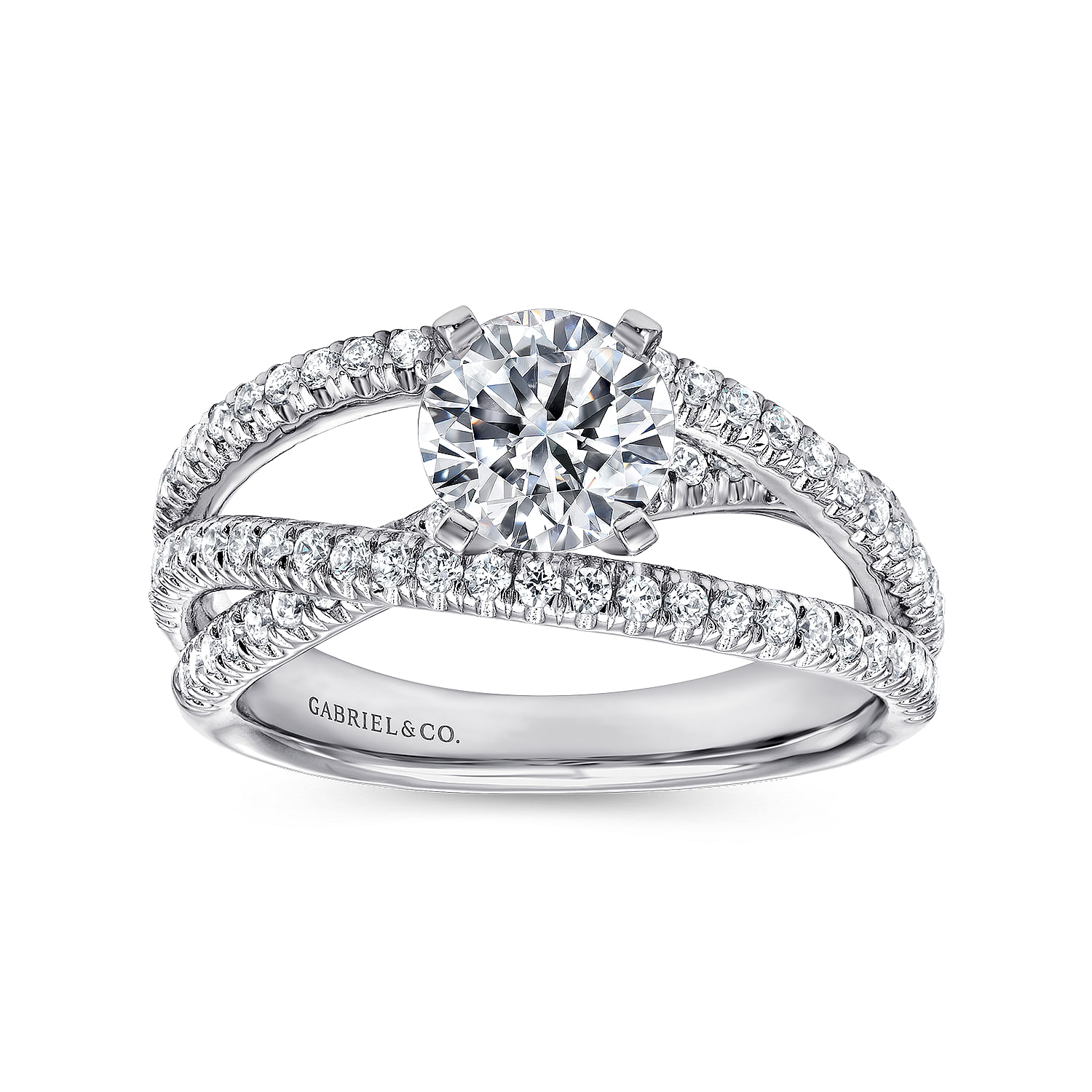 14k White Gold French Pave Free Form Basket Center Diamond Engagement Ring angle 5 14k White Gold French Pave Free Form Basket Center Diamond Engagement Ring angle 5