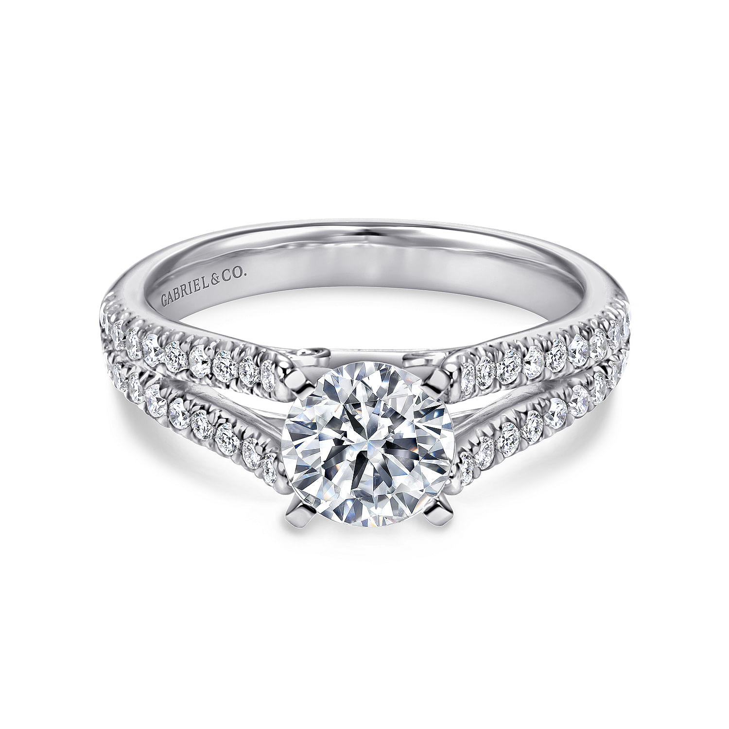 14k White Gold Pave Split Shank Diamond with Round Center 14k White Gold Pave Split Shank Diamond with Round Center