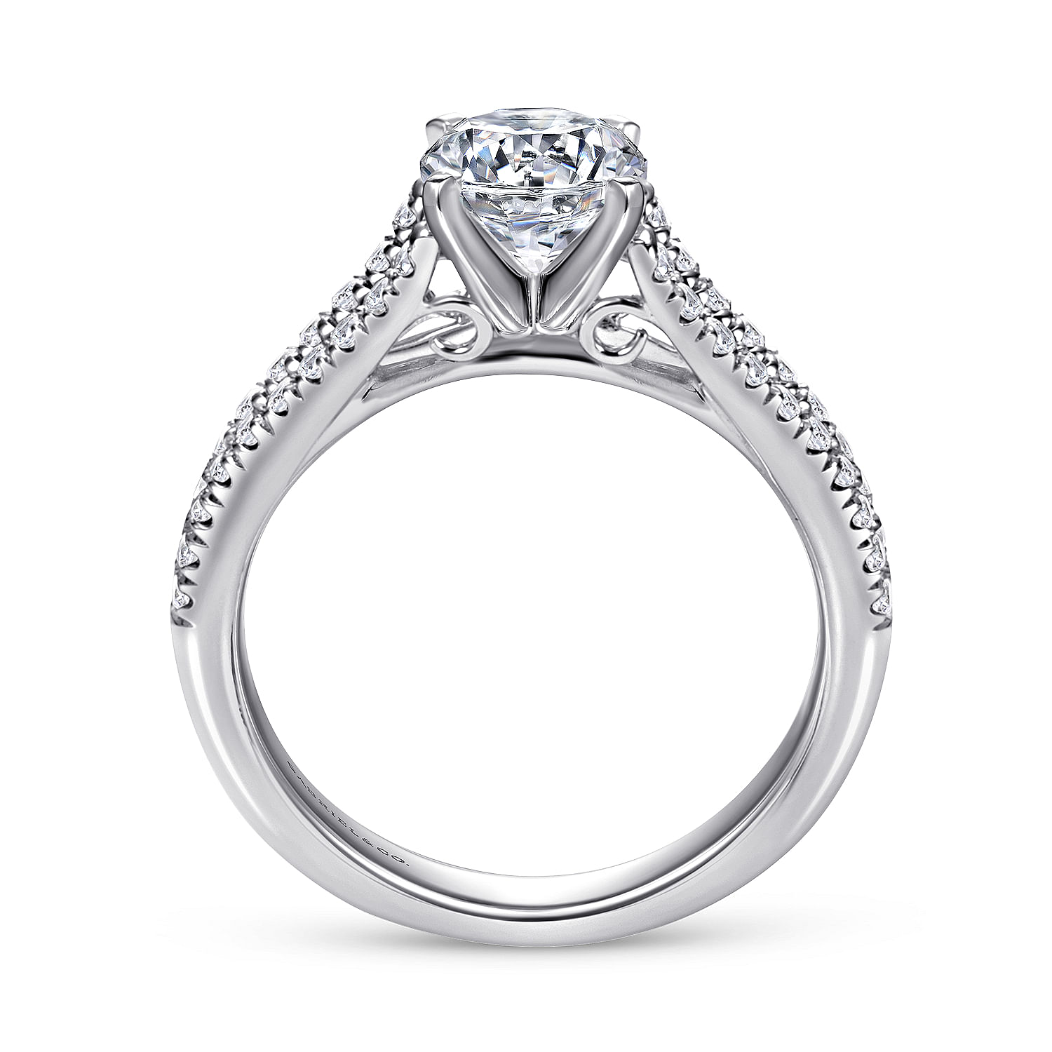 14k White Gold Pave Split Shank Diamond Engagement Ring with Round Center angle 2 14k White Gold Pave Split Shank Diamond Engagement Ring with Round Center angle 2