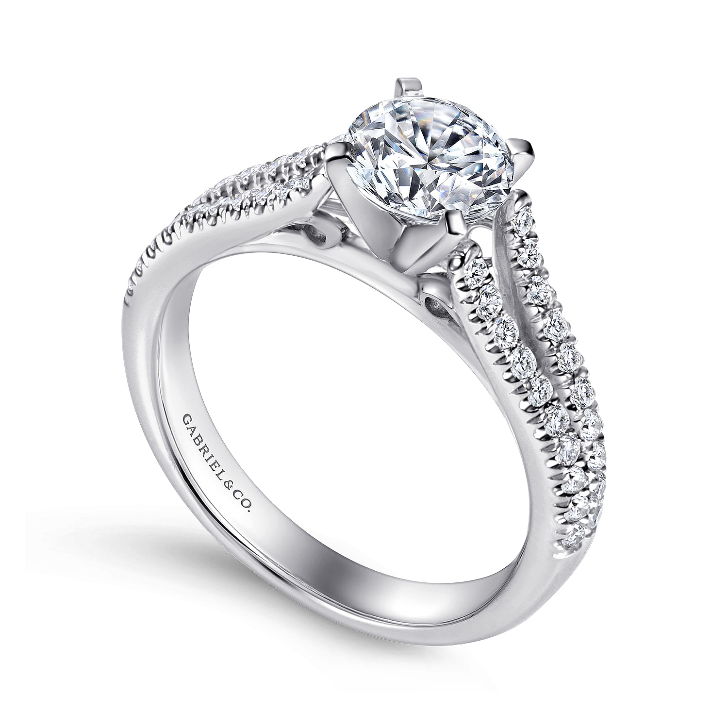 14k White Gold Pave Split Shank Diamond Engagement Ring with Round Center angle 3 14k White Gold Pave Split Shank Diamond Engagement Ring with Round Center angle 3