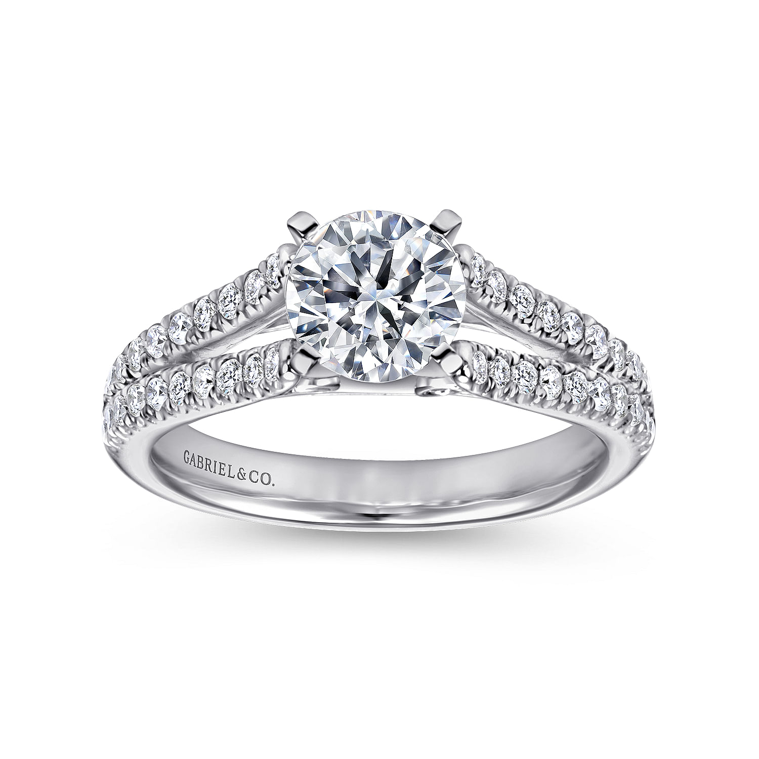 14k White Gold Pave Split Shank Diamond Engagement Ring with Round Center angle 5 14k White Gold Pave Split Shank Diamond Engagement Ring with Round Center angle 5