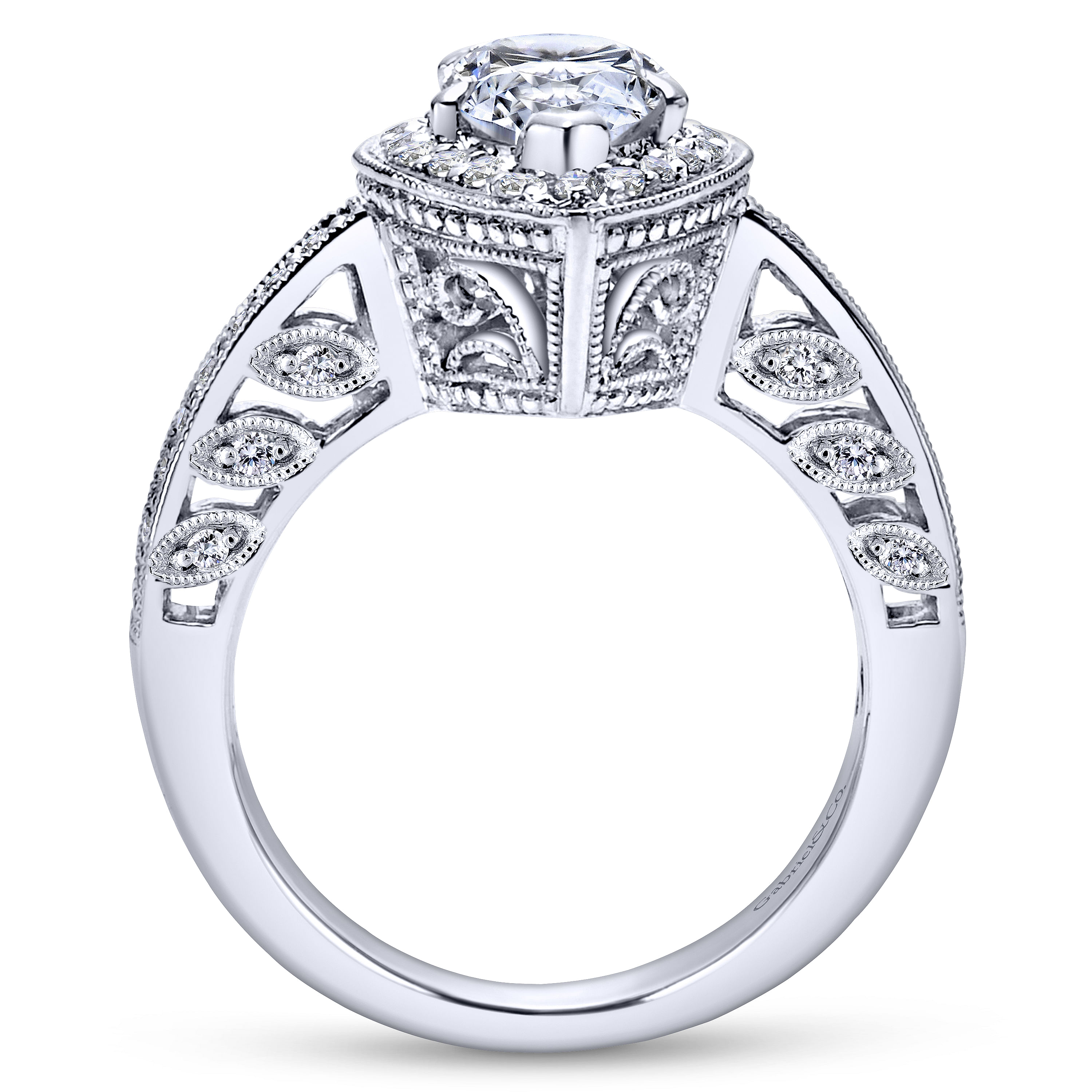 14k White Gold Pear Shape Halo Engagement Ring angle 2 14k White Gold Pear Shape Halo Engagement Ring angle 2