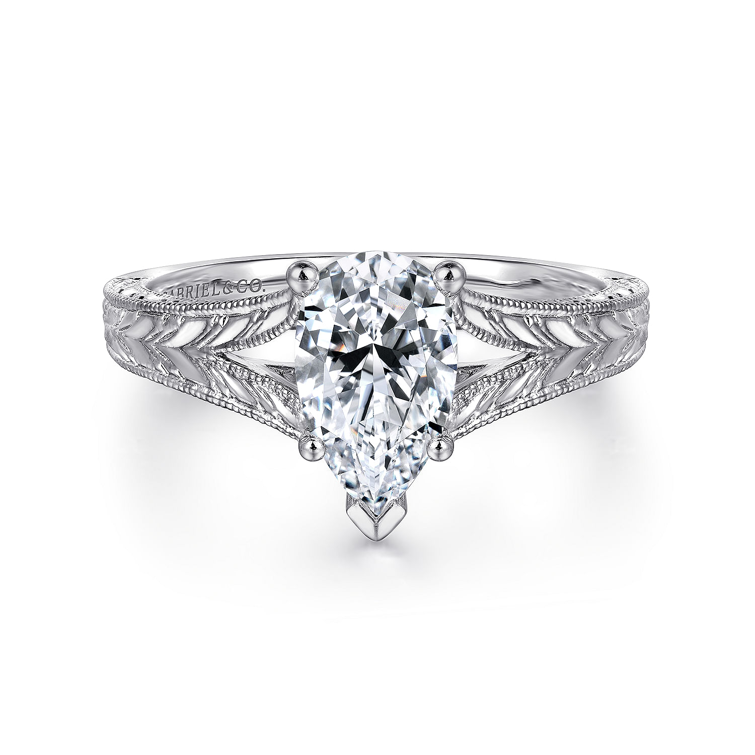14k White Gold Pear Shape Split Shank Engagement Ring angle 1 14k White Gold Pear Shape Split Shank Engagement Ring angle 1