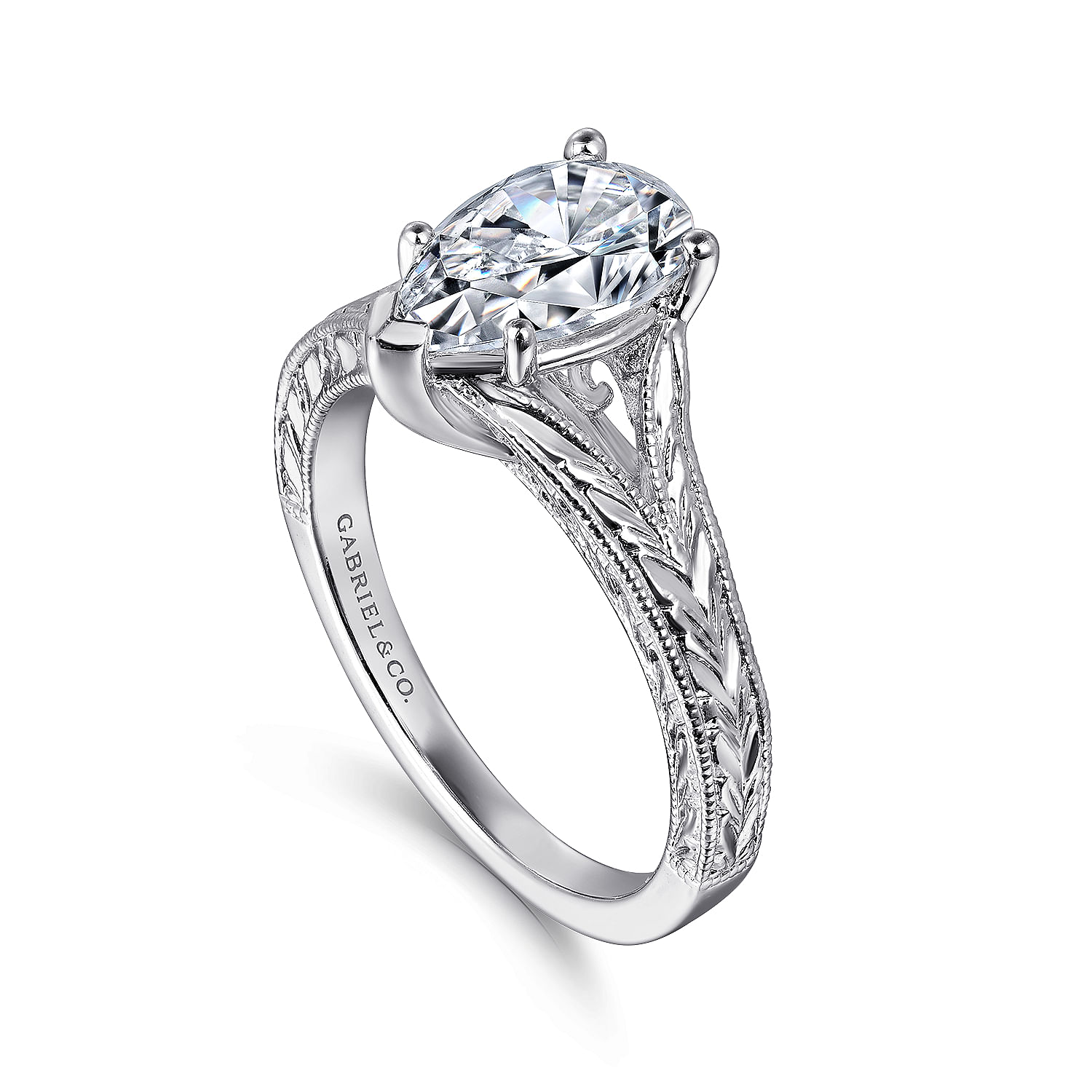 14k White Gold Pear Shape Split Shank Engagement Ring angle 3 14k White Gold Pear Shape Split Shank Engagement Ring angle 3