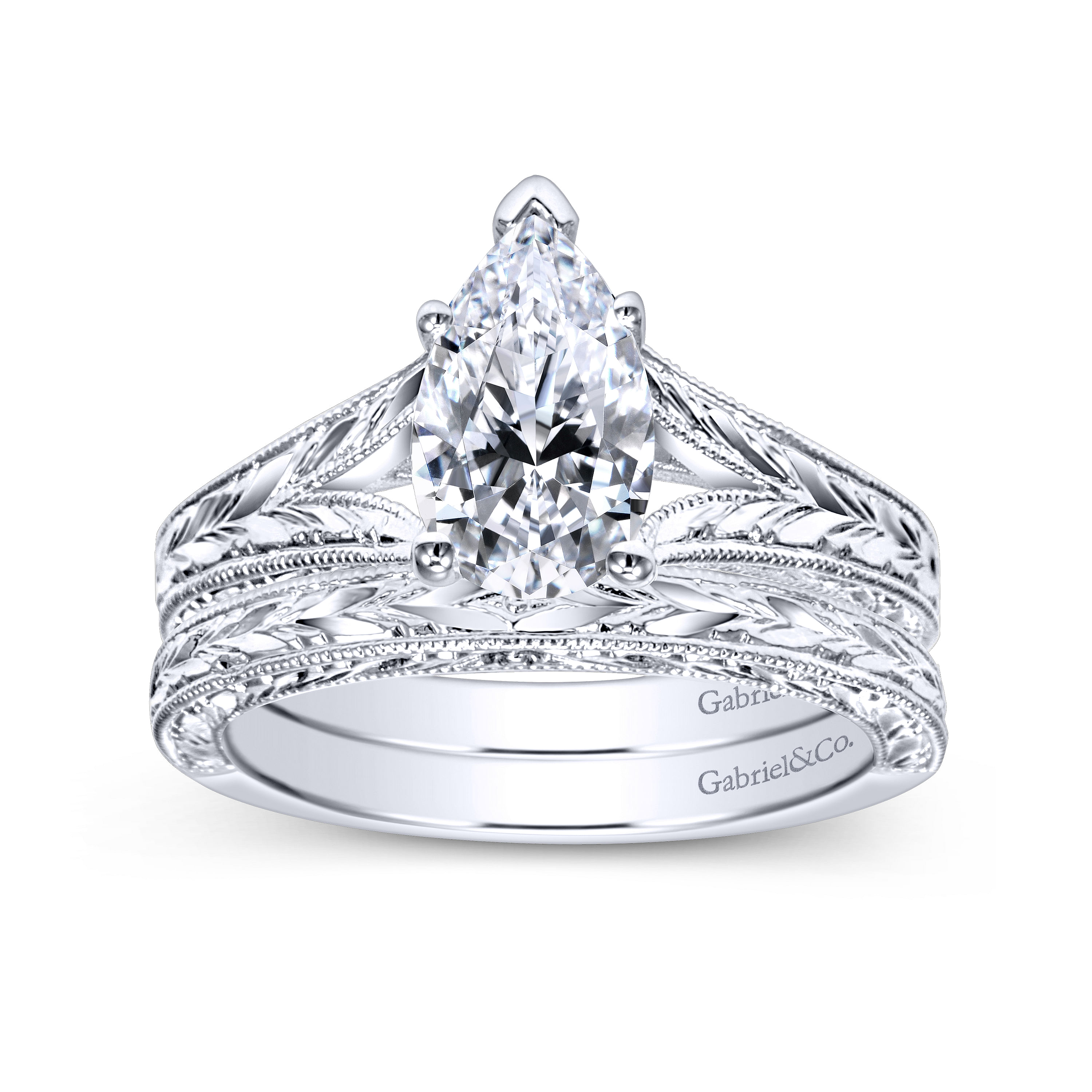 14k White Gold Pear Shape Split Shank Engagement Ring angle 4 14k White Gold Pear Shape Split Shank Engagement Ring angle 4