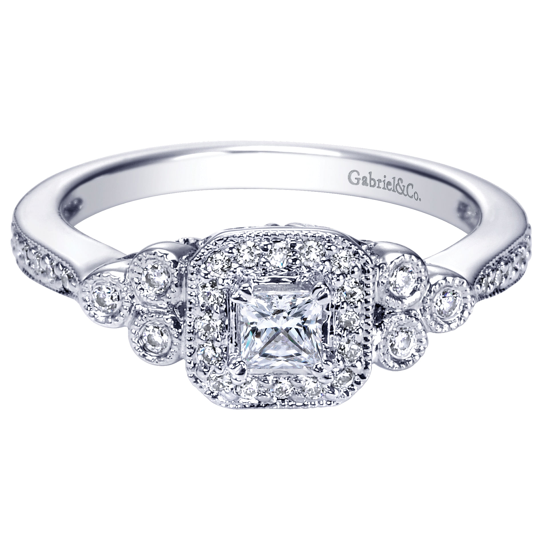 14k White Gold Princess Cut 3 Stones halo 14k White Gold Princess Cut 3 Stones halo