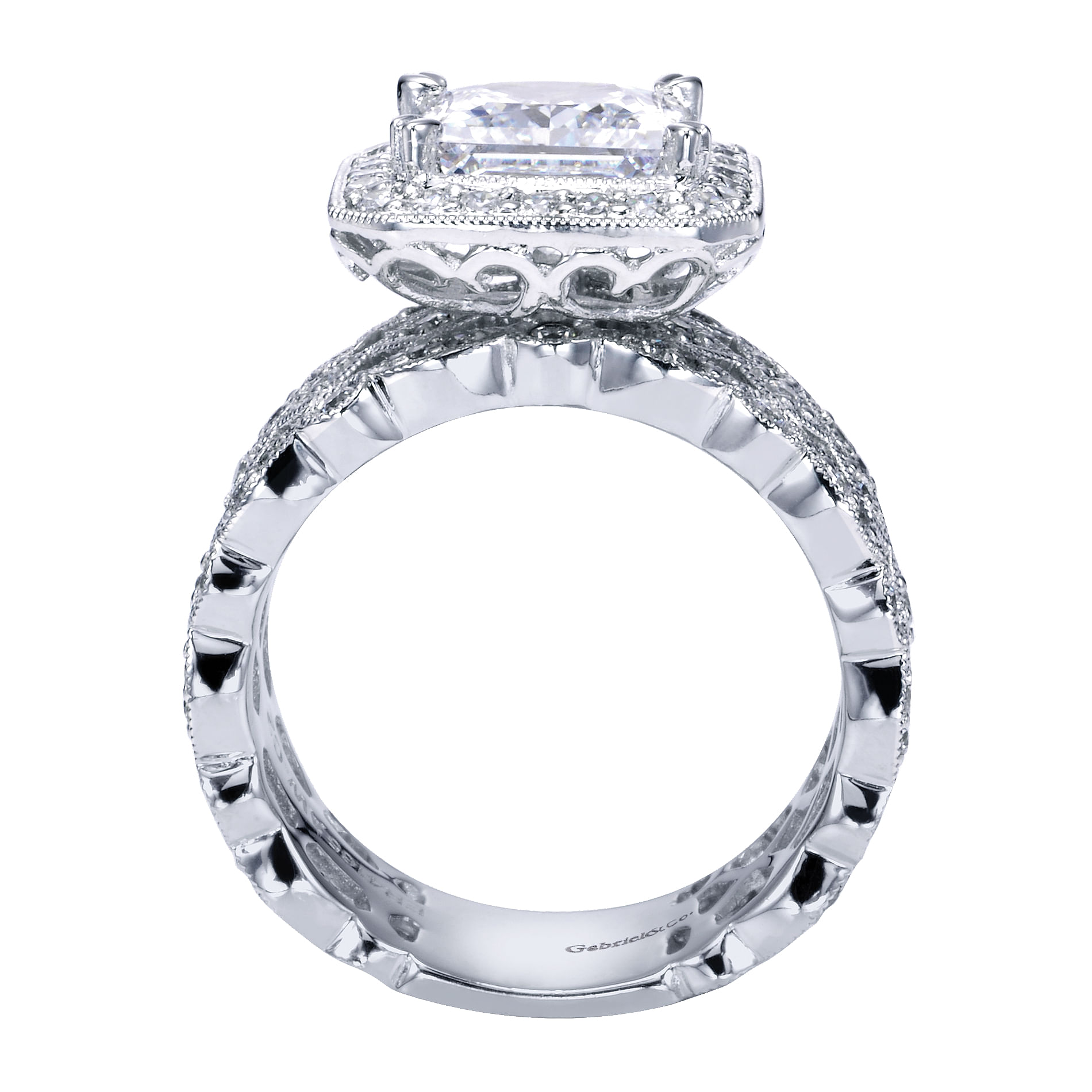14k White Gold Princess Cut Halo Engagement Ring angle 2 14k White Gold Princess Cut Halo Engagement Ring angle 2