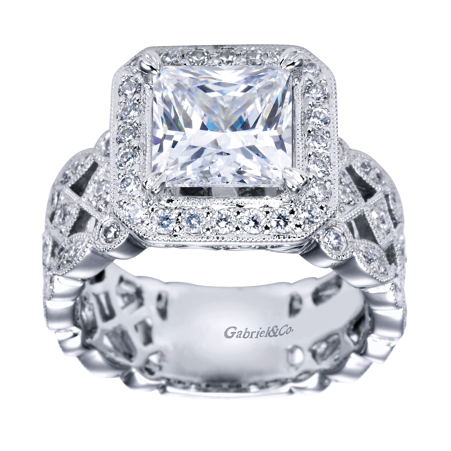 14k White Gold Princess Cut Halo Engagement Ring angle 5 14k White Gold Princess Cut Halo Engagement Ring angle 5
