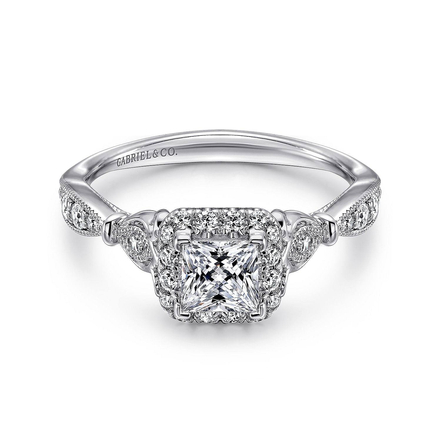14k White Gold Princess Cut Halo Engagement Ring angle 1 14k White Gold Princess Cut Halo Engagement Ring angle 1
