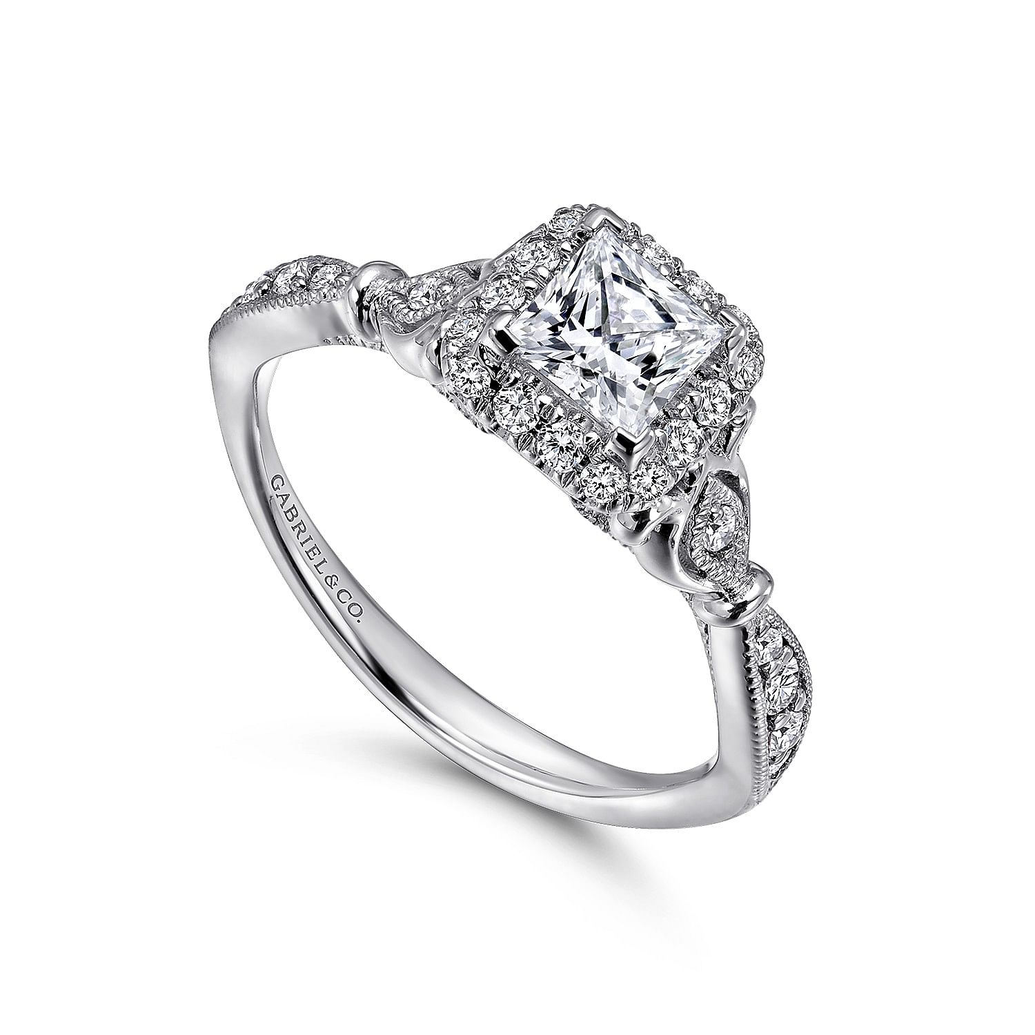 14k White Gold Princess Cut Halo Engagement Ring angle 3 14k White Gold Princess Cut Halo Engagement Ring angle 3
