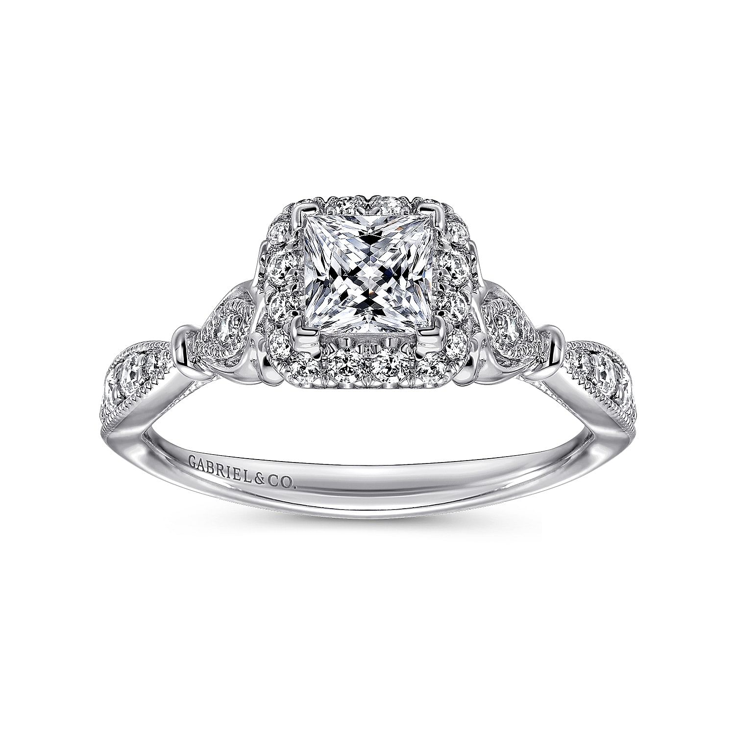 14k White Gold Princess Cut Halo Engagement Ring angle 5 14k White Gold Princess Cut Halo Engagement Ring angle 5