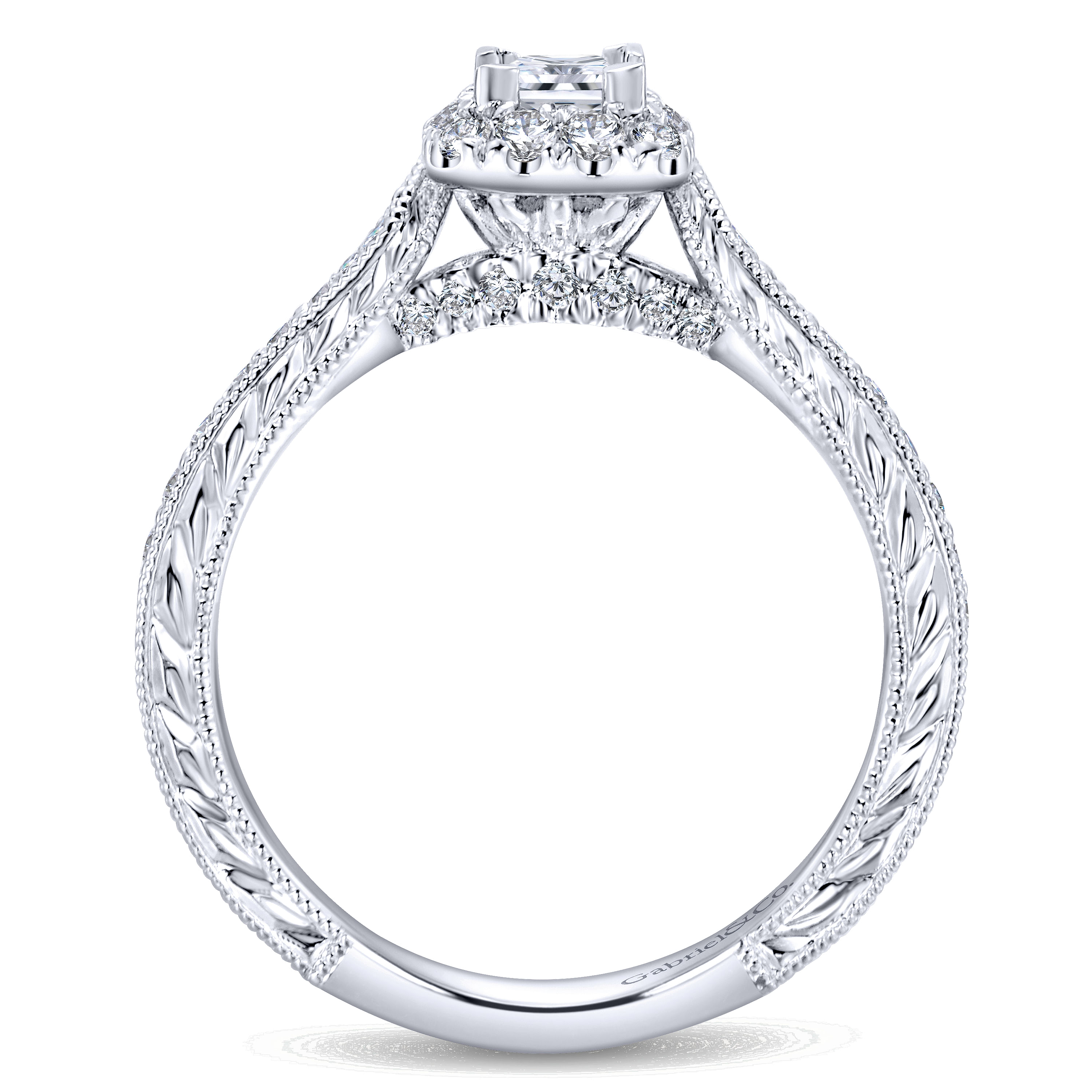 14k White Gold Princess Cut Halo Engagement Ring angle 2 14k White Gold Princess Cut Halo Engagement Ring angle 2