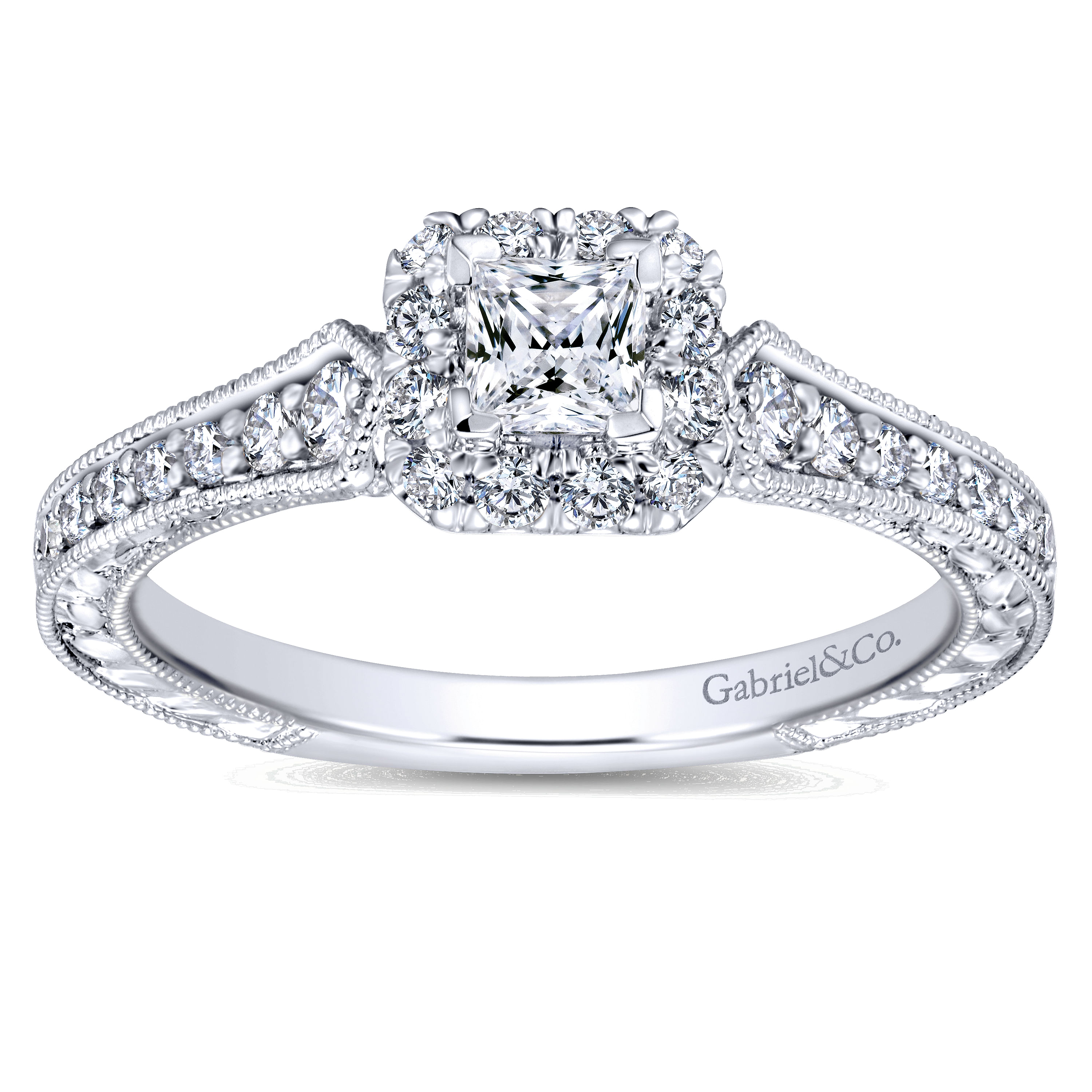 14k White Gold Princess Cut Halo Engagement Ring angle 5 14k White Gold Princess Cut Halo Engagement Ring angle 5
