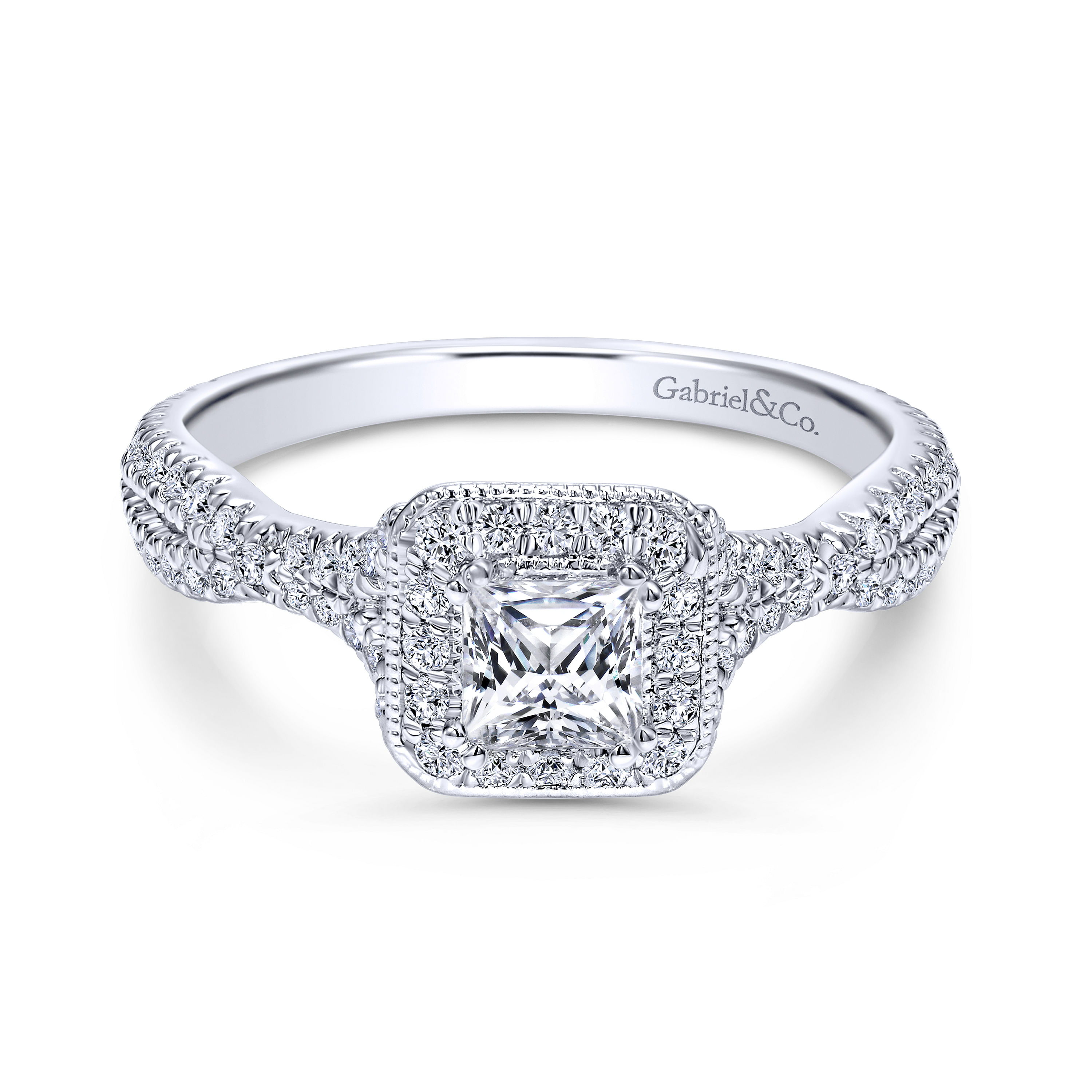 14k White Gold Princess Cut Halo Engagement Ring angle 1 14k White Gold Princess Cut Halo Engagement Ring angle 1