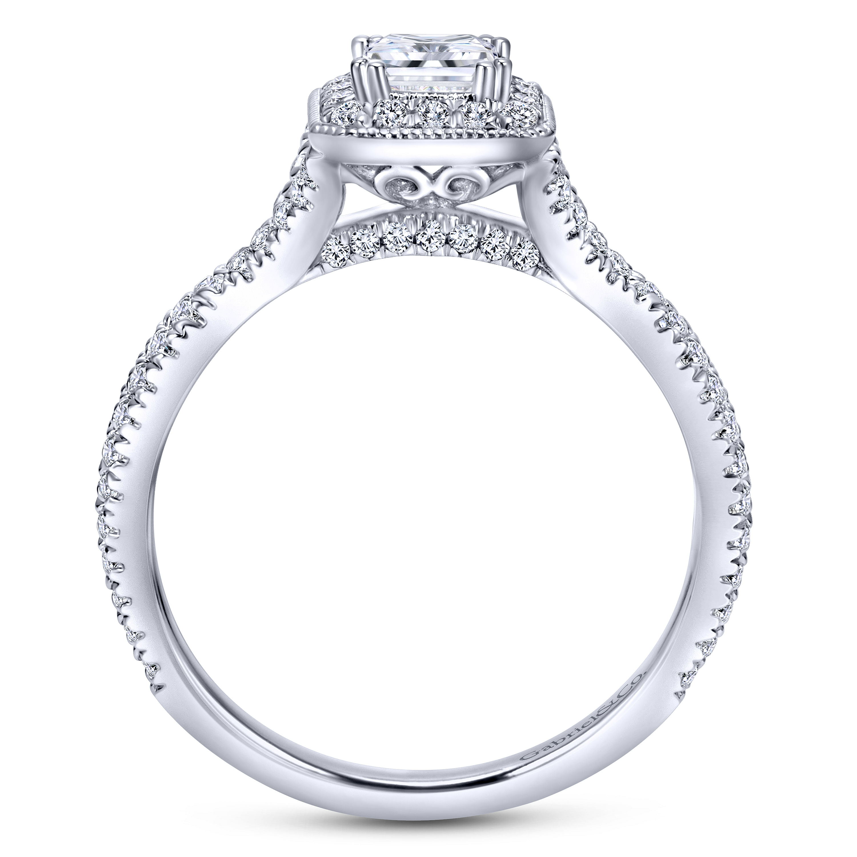 14k White Gold Princess Cut Halo Engagement Ring angle 2 14k White Gold Princess Cut Halo Engagement Ring angle 2