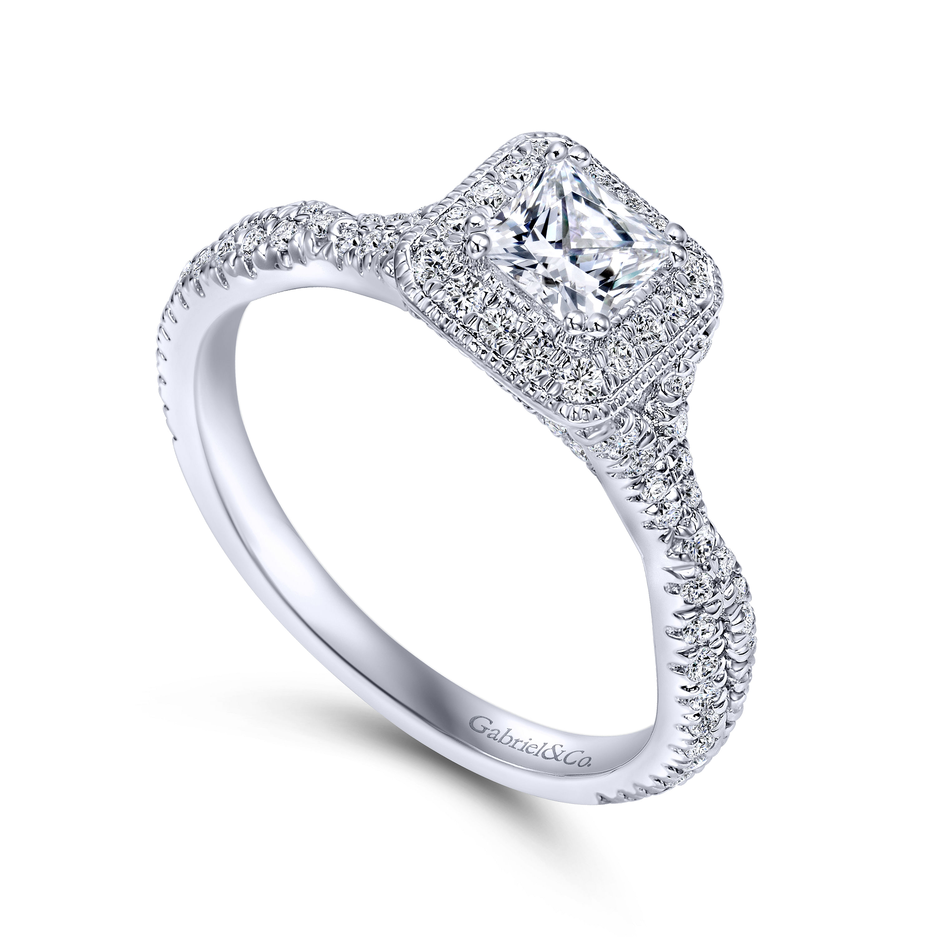 14k White Gold Princess Cut Halo Engagement Ring angle 3 14k White Gold Princess Cut Halo Engagement Ring angle 3